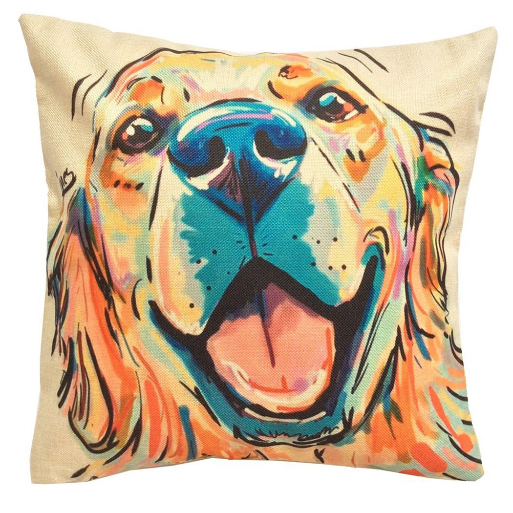 Redland Art Cute Pet Golden Retriever Dog Pattern Linen Throw Pillow Covers Car Sofa Cushion Cover Pillowcases Home Decor 18'X1