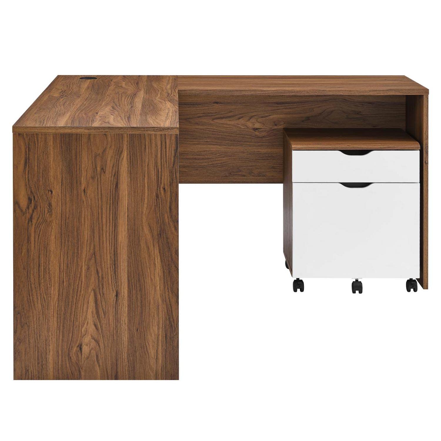 Modway Envision Mid-Century Modern, Desk And File Cabinet Set, Walnut White