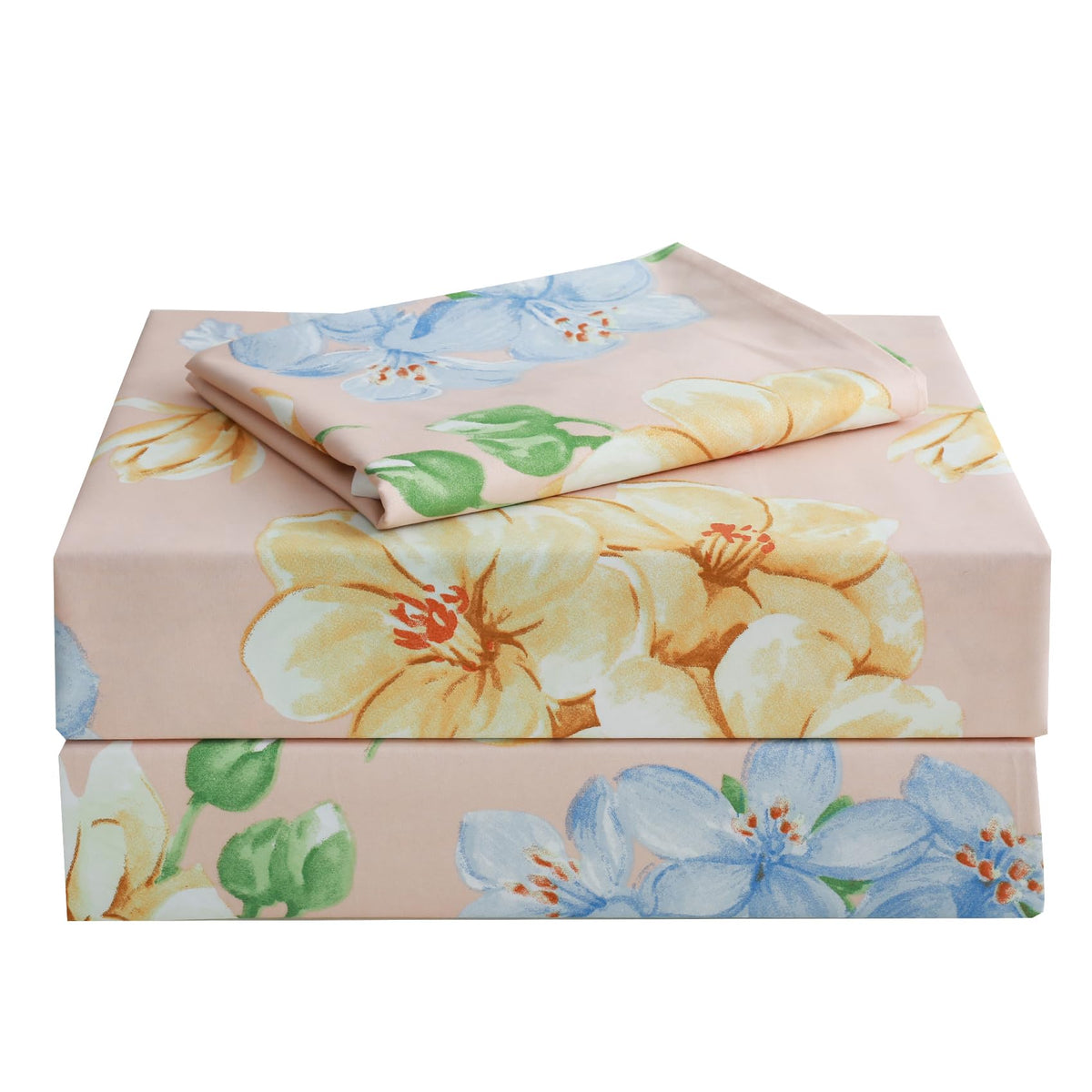 Jsd 3 Piece Orange Floral Printed Sheet Set Twin, Soft Botanical Microfiber Bedding Sheets Extra Deep Pocket