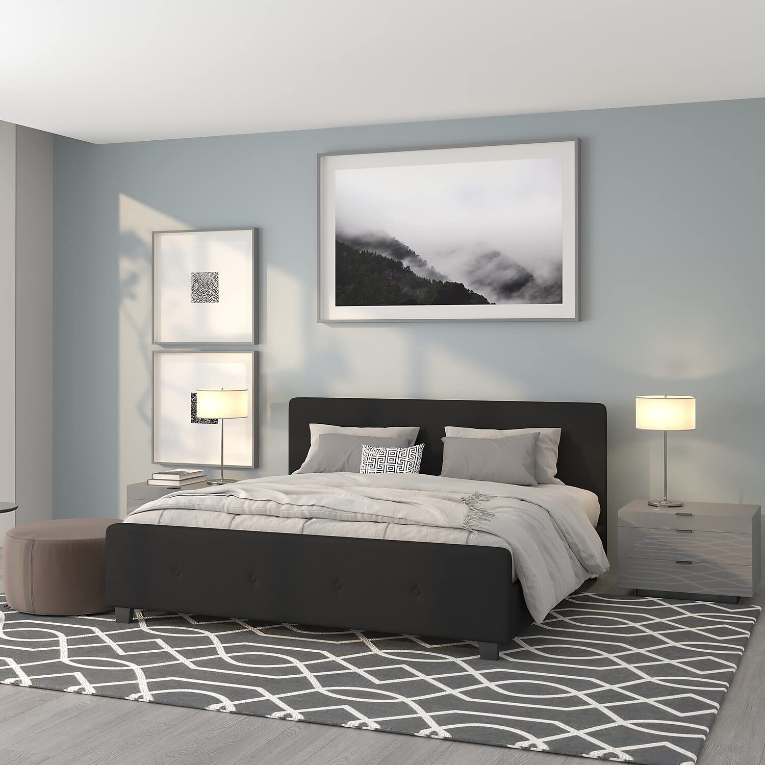 Flash Furniture Tribeca King Size Tufted Upholstered Platform Bed In Black Fabric