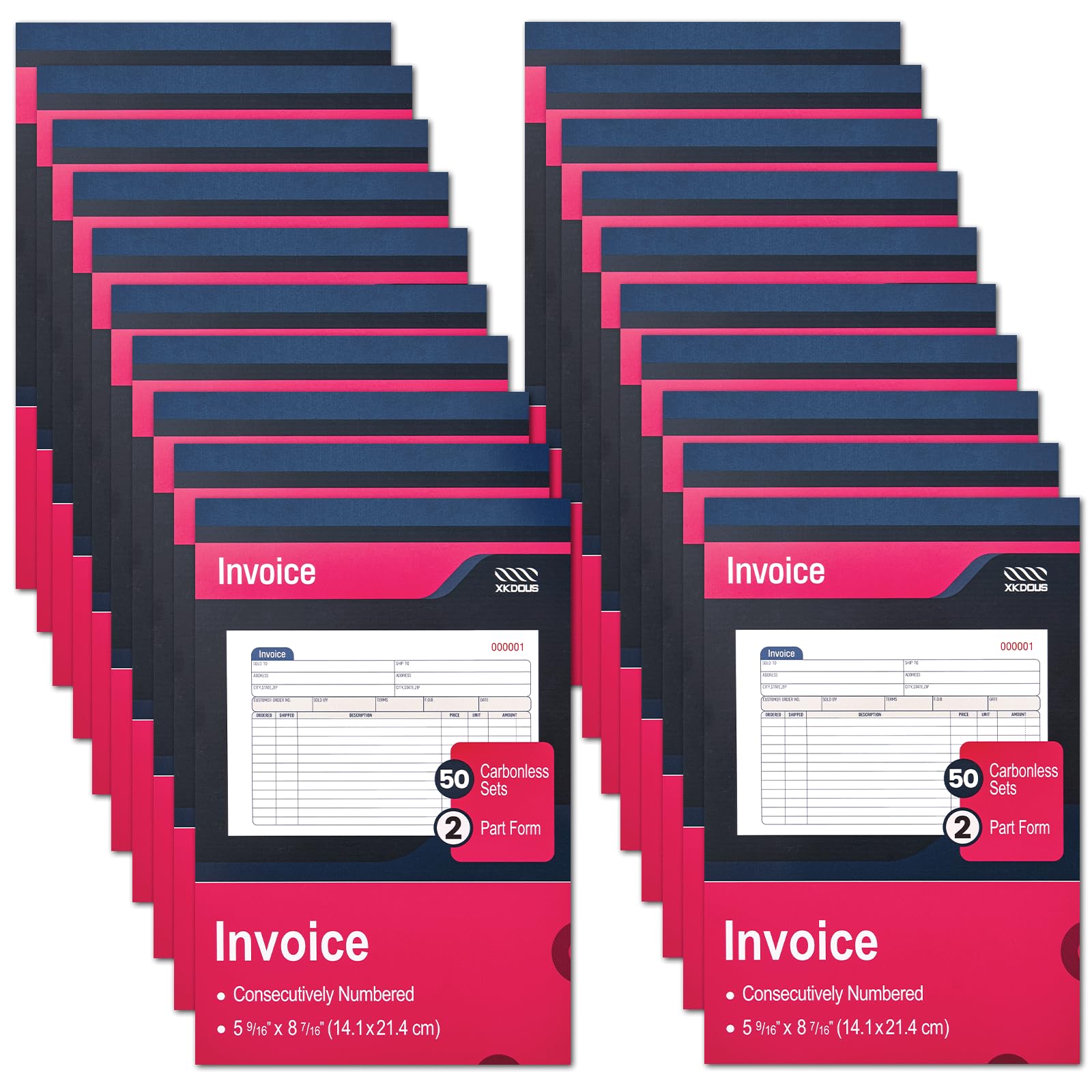 Xkdous 20 Pack Invoice Book, 2-Part Carbonless, 5-9/16' X 8-7/16' Invoice Receipt Book For Small Business, 50 Sets Per Book