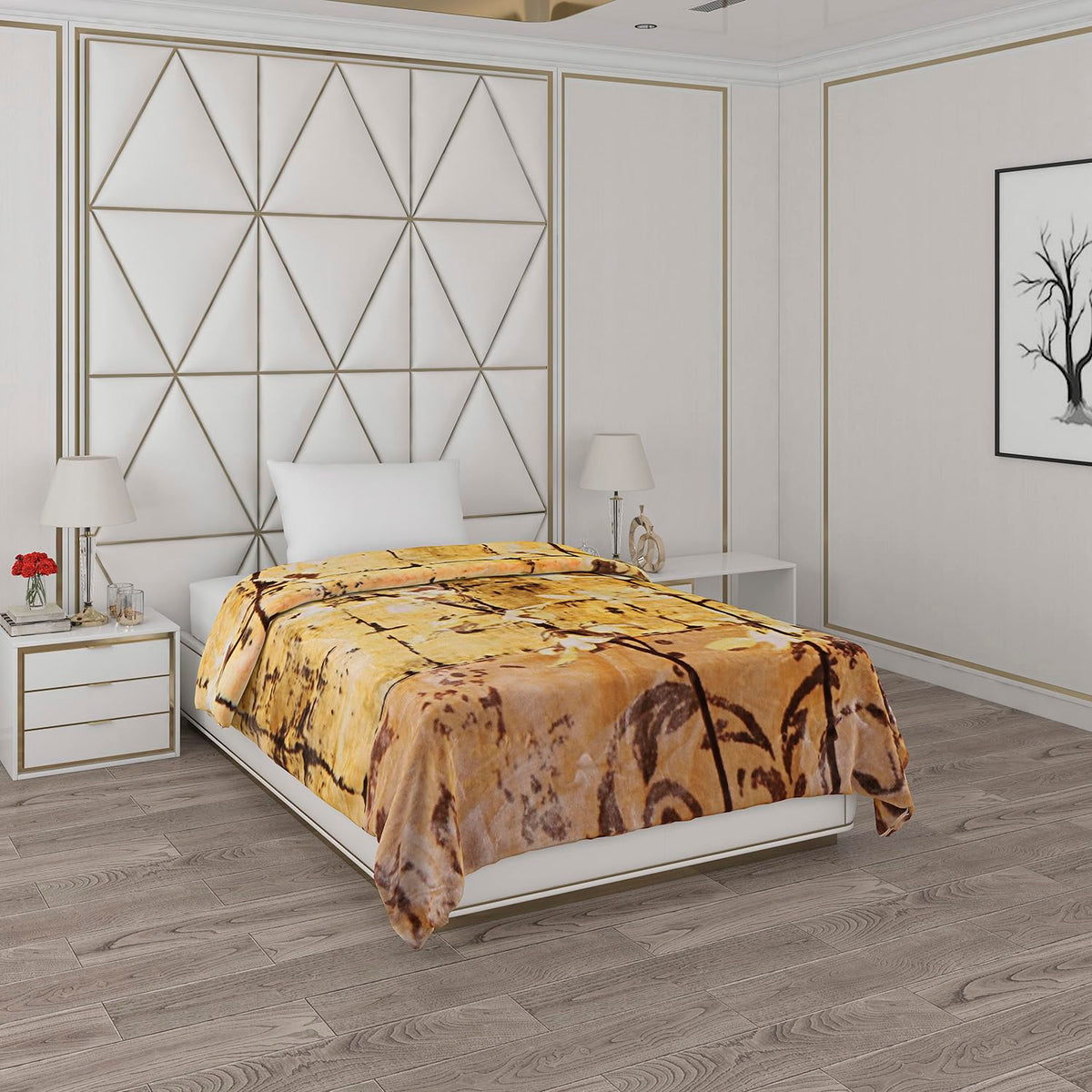 Monte Carlo Winter Single Bed Blanket Pearl 2 Ply 1051 GSM | 4 KG (Width 1.60 M X Length 2.20 M) Yellow Borwn