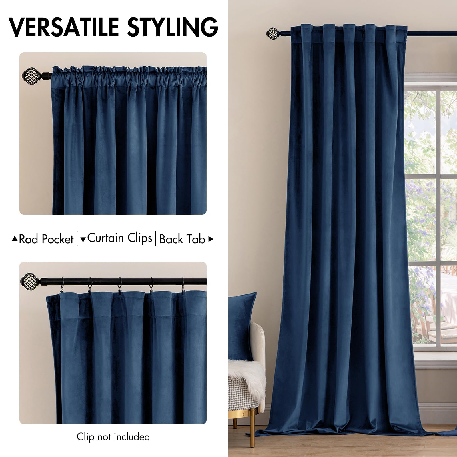 Miulee Navy Blue Velvet Curtains 84 Inches - Luxury Blackout Curtains For Bedroom Living Room Thermal Insulated Super Soft Window Drapes Rod Pocket & Back Tab, W52 X L84 Inches, 2 Panels
