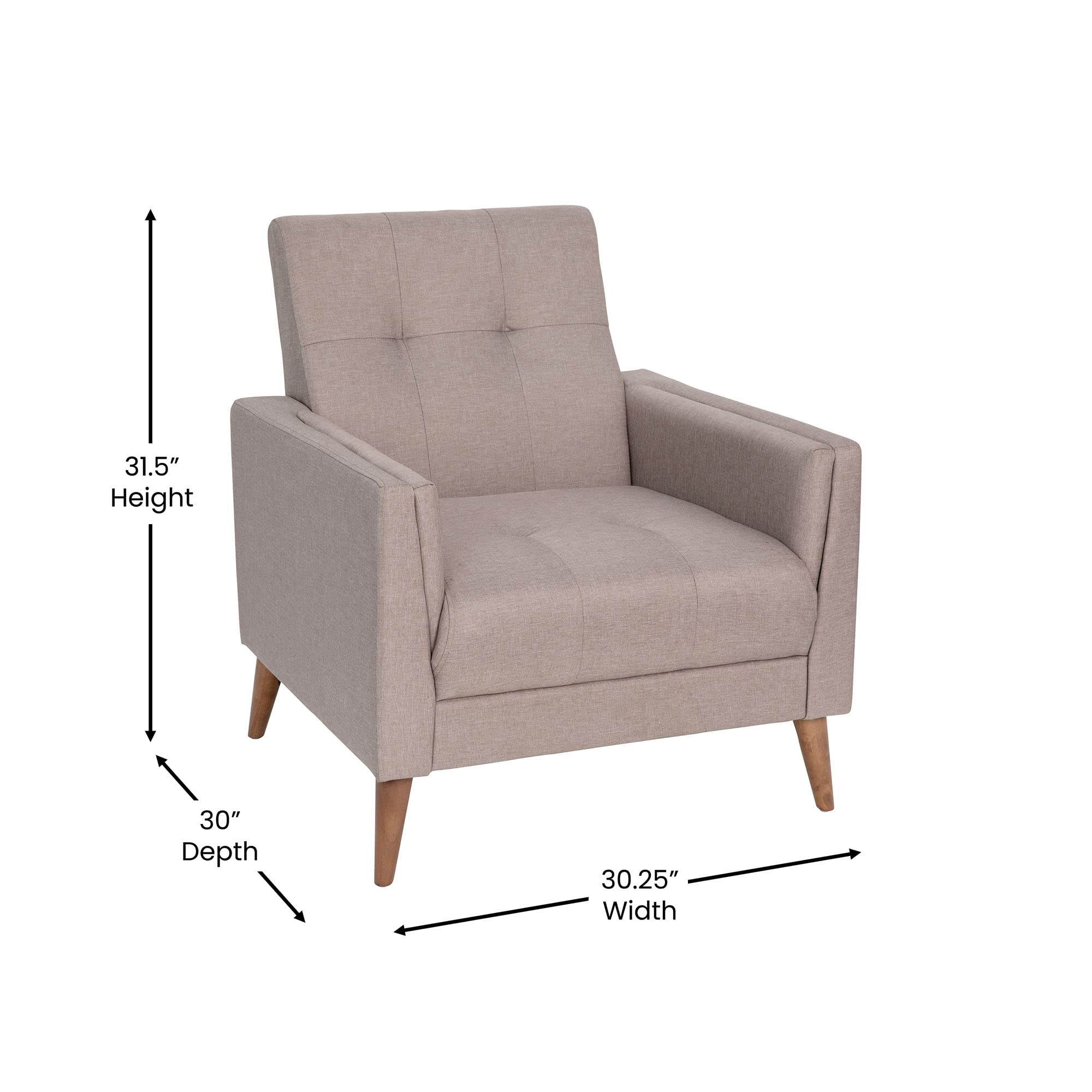 Flash Furniture Conrad Commercial Mid-Century Modern Chair - Taupe Faux Linen Upholstery - Buttonless Tufting - Wood Legs