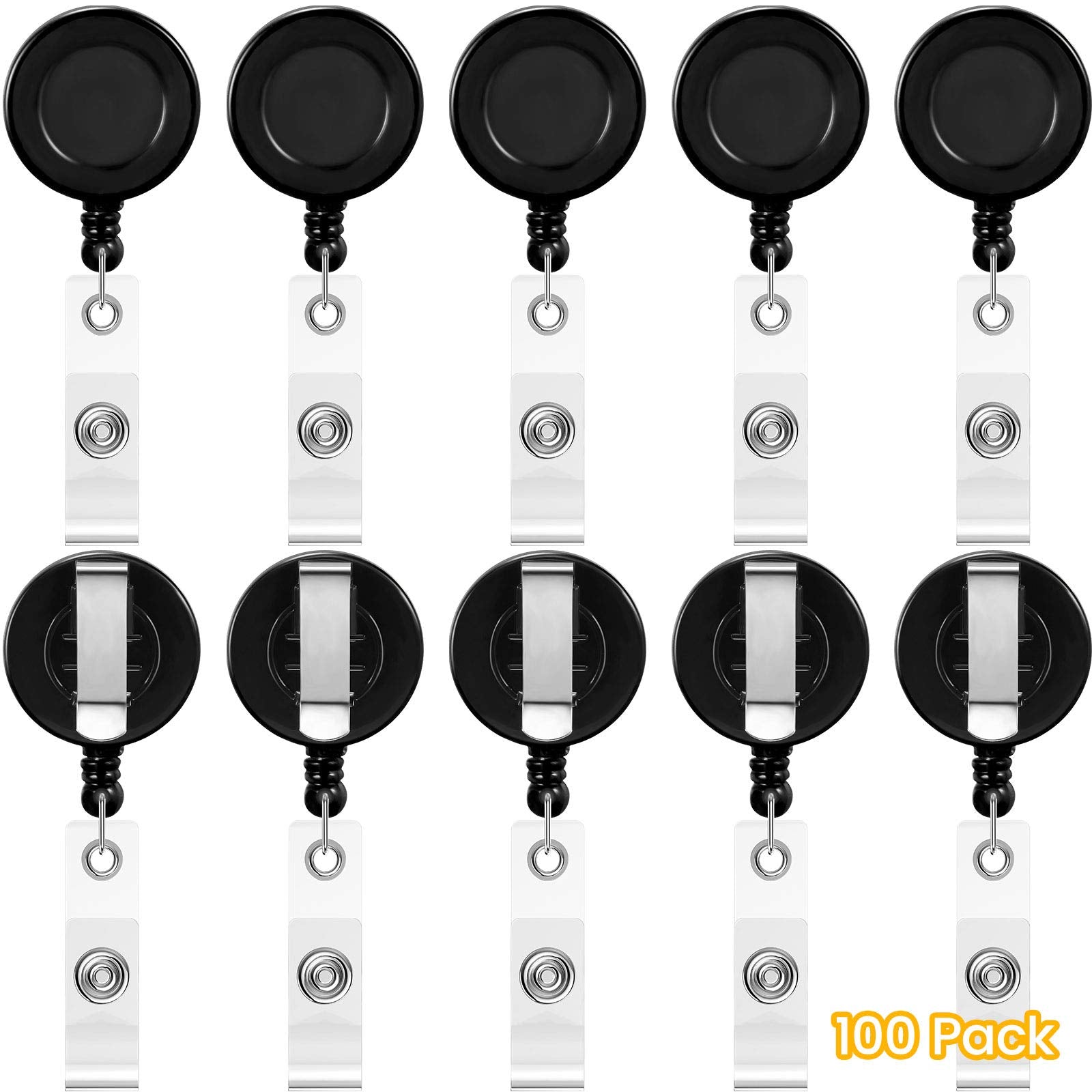 100 Pieces Retractable Badge Reel Clips Id Card Holder Reel With Metal Belt Clip For Hanging Cards Key Chains, Name Badge Reels