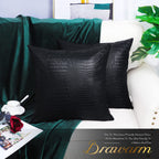 Brawarm Faux Leather Pillow Covers 16 X 16 Inches, Black Leather Pillow Covers Pack Of 2, Crocodile Leather Decorative Throw Pil