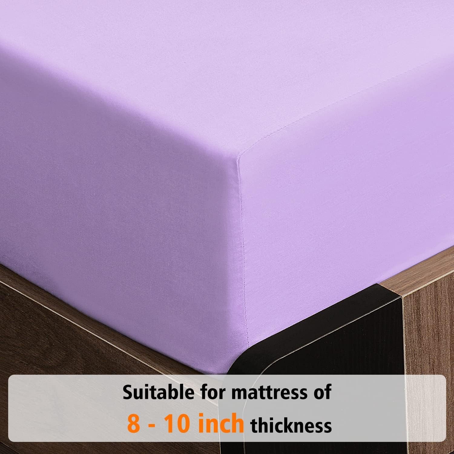 Lirex Fitted Sheet, King Size 100% Cotton 300 Thread Count Soft Breathable Fitted Sheet, Light Purple