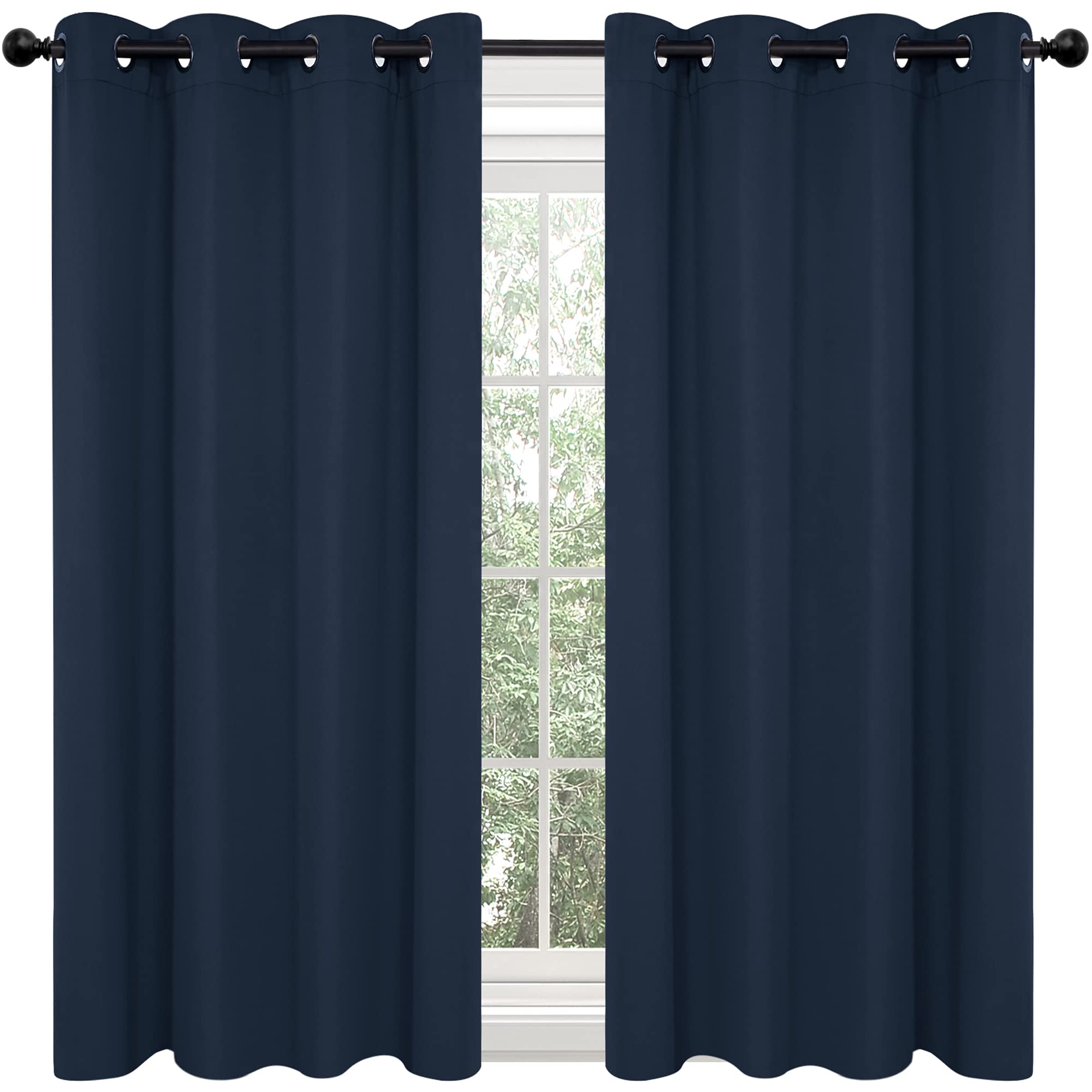 Deconovo Navy Blue Kitchen Curtains 45 Inch Length, Room Darkening Blackout Curtains, Soundproof Curtain Panels (Navy Blue, 52X45 Inch, 2 Panels)