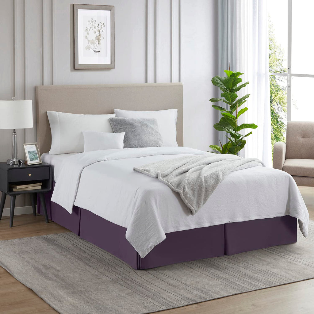 Nestl Dark Purple Full Xl Bed Skirt - Full Xl Size Bed Skirt 14 Inch Drop - Brushed Microfiber Bed Skirts - Hotel Quality Pleated Bed Skirt - Shrinkage & Fade Resistant
