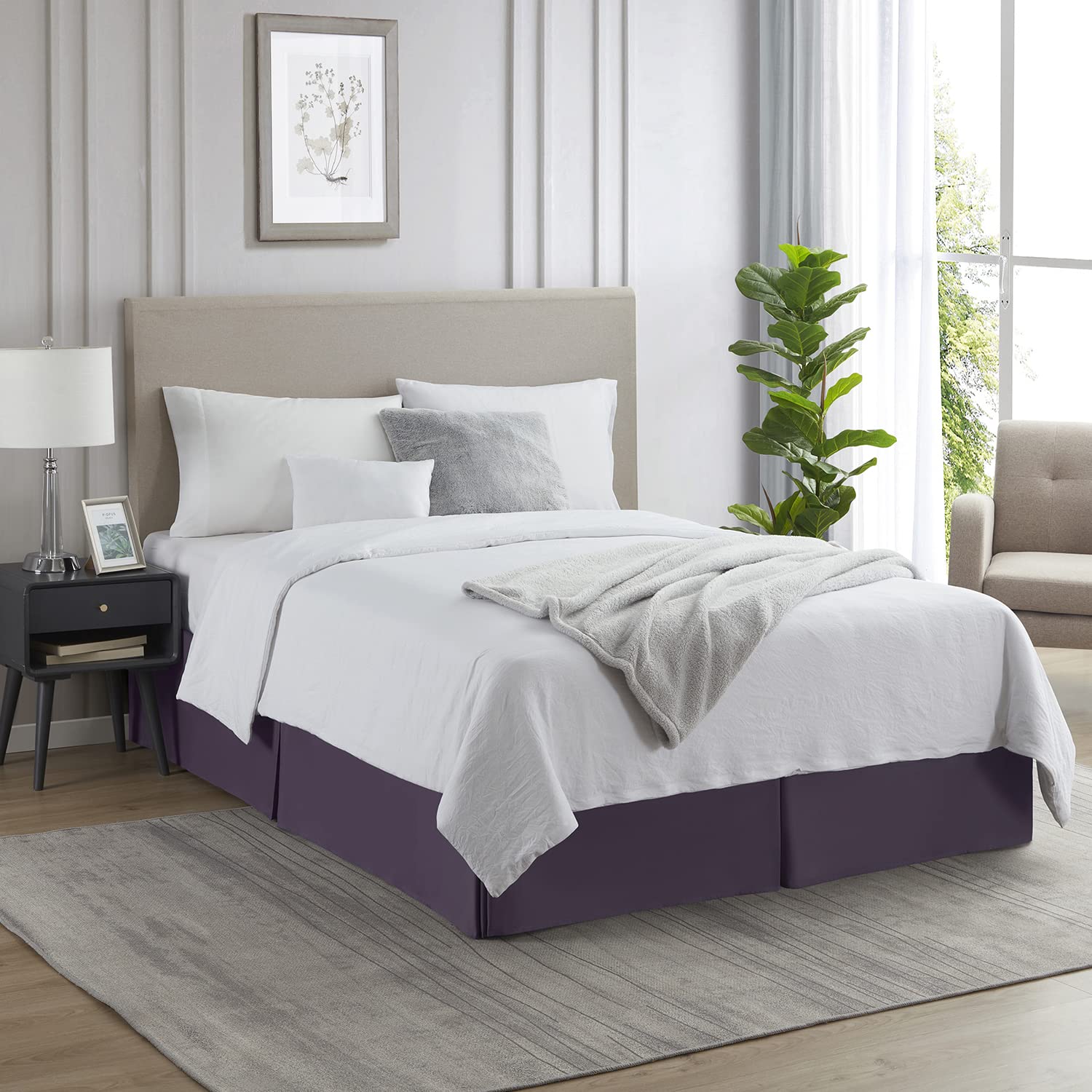 Nestl Dark Purple Full Xl Bed Skirt - Full Xl Size Bed Skirt 14 Inch Drop - Brushed Microfiber Bed Skirts - Hotel Quality Pleated Bed Skirt - Shrinkage & Fade Resistant