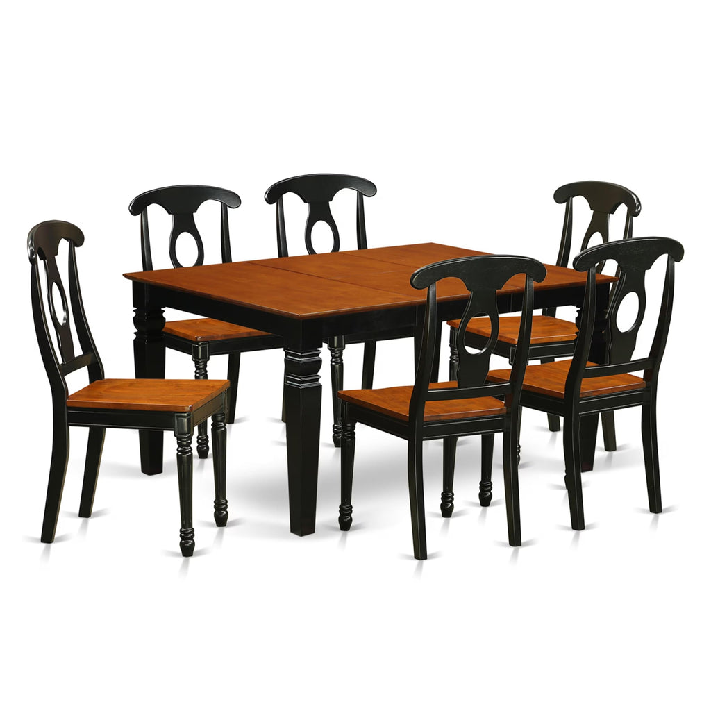 East West Furniture WEKE7-BCH-W 7 Piece Kitchen Table Set Consist of a Rectangle Dining Table with Butterfly Leaf and 6 Dining Room Chairs, 42x60 Inch, Black & Cherry