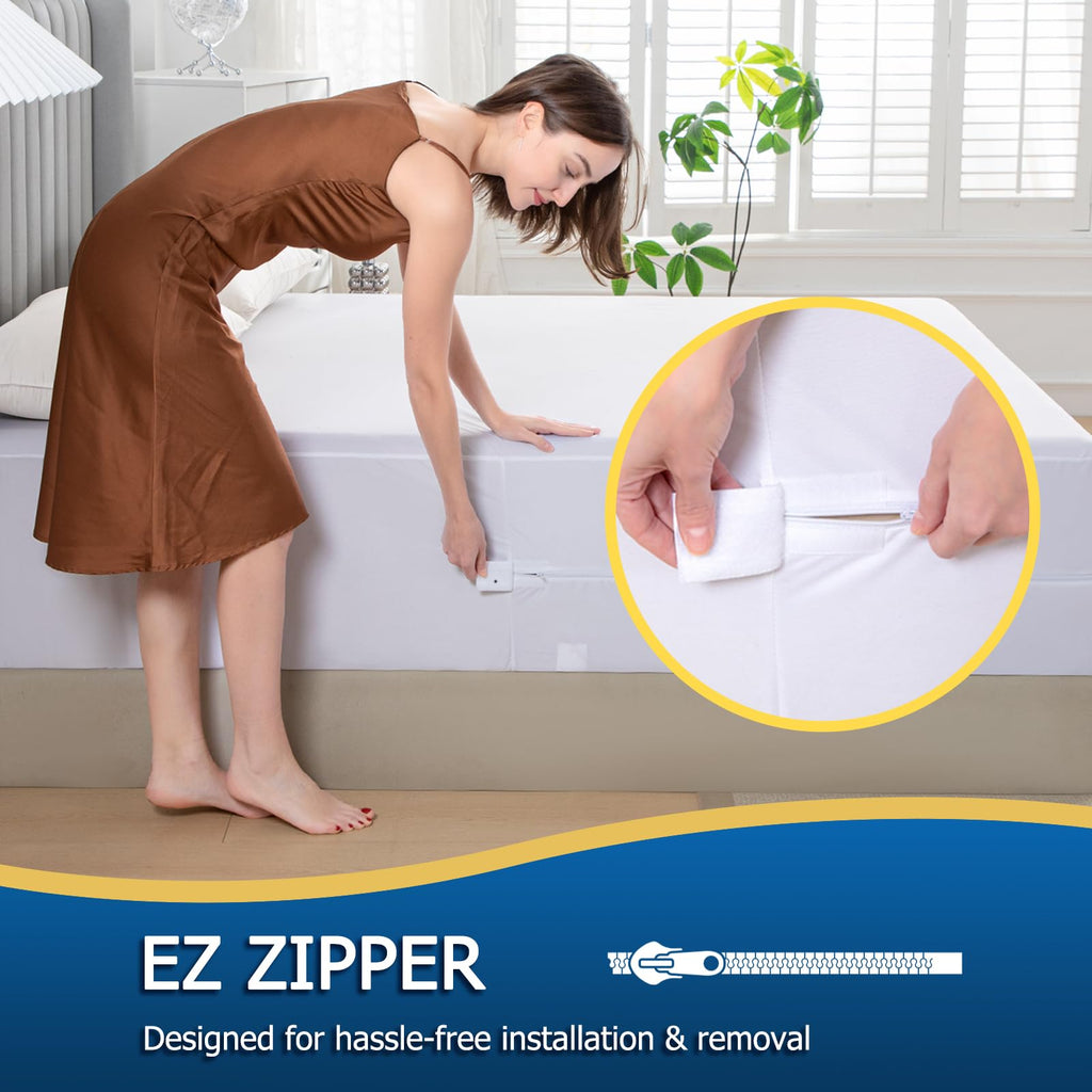 Jamrest Zippered Mattress Encasement Queen, Zipper Enclosed Mattress Waterproof Protector, Breathable & Noiseless Bed Mattress C