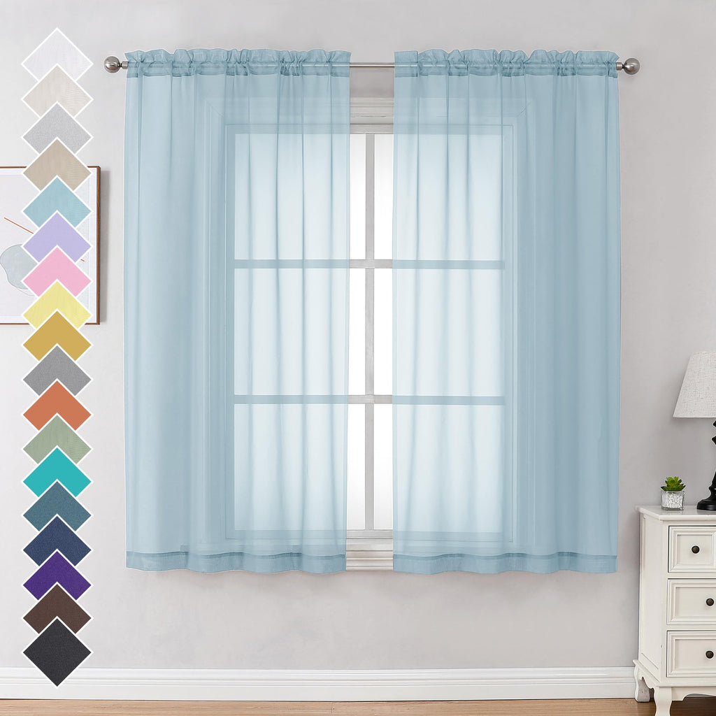 Ovzme Sky Blue Sheer Curtains 63 Inches Long 2 Panels - Soft Light Filtering Window Sheer Panels For Living Room/Bedroom, Top Du