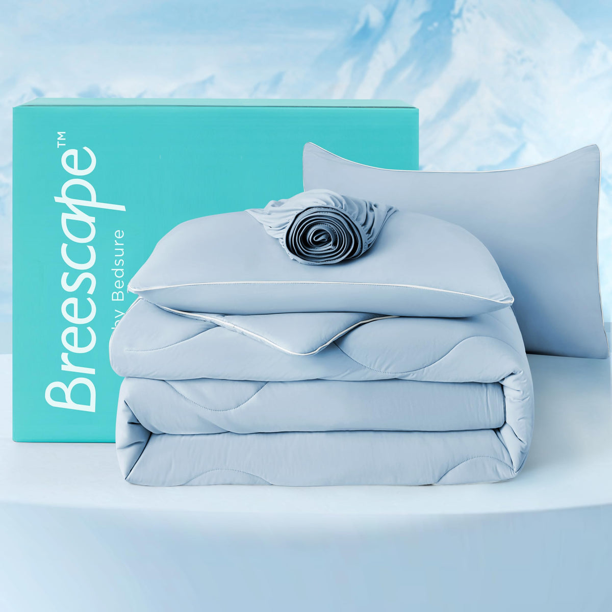 Bedsure Cooling Comforters King Size, Blue Cooling Blanket For Hot Sleepers, Double-Sided Cool Tech King Comforter Set Of 4 Pcs,