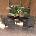 vidaXL 7-Piece Patio Dining Set - Gray & Black - PE Rattan Chairs, Glass Tabletop - Outdoor/Garden Furniture