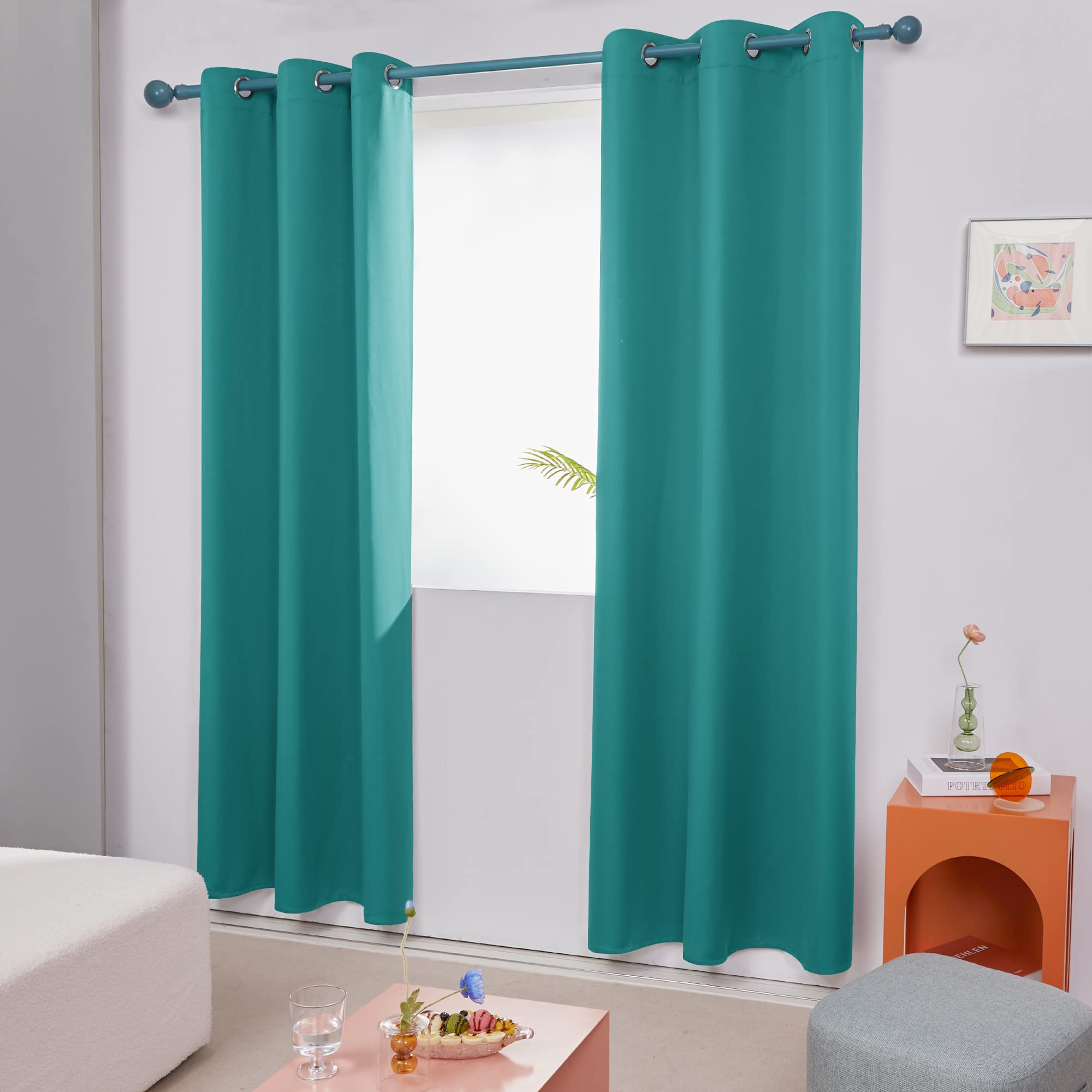 Deconovo Grommet Blackout Curtains For Bedroom, Room Darkening Thermal Insulated Window Curtain, Turquoise,42X84 Inch, 1 Panel