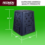 Redmon 65 Gallon Outdoor Compost Bin With Snapping Lift Off Lid, 4 Door Access, And Multiple Vent Holes For Garden And Landscaping, Black