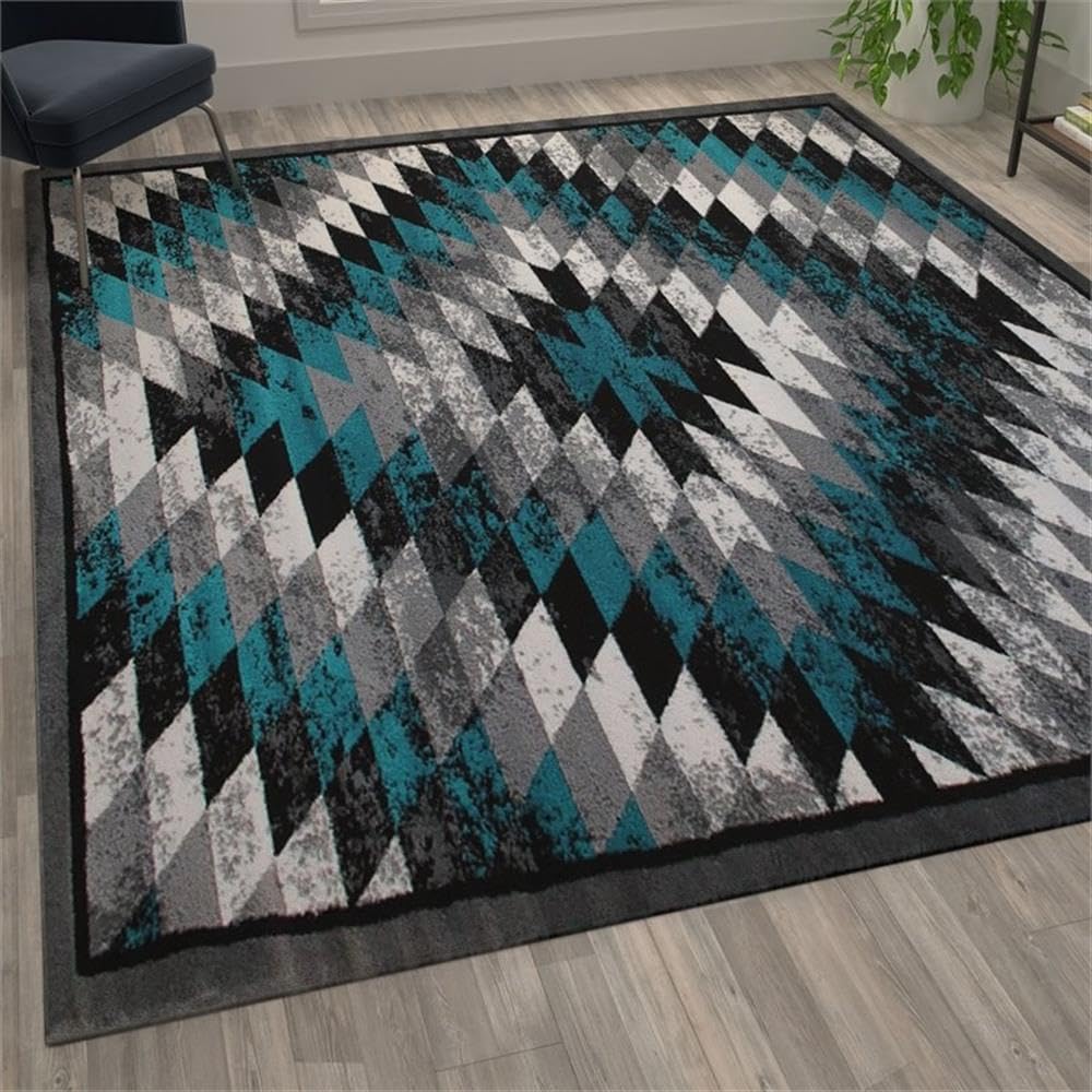 Flash Furniture Teagan Collection Southwestern Style Area Rug - Olefin Turquoise Accent Rug - 5' X 7' - Jute Backing - Entryway, Living Room, Bedroom
