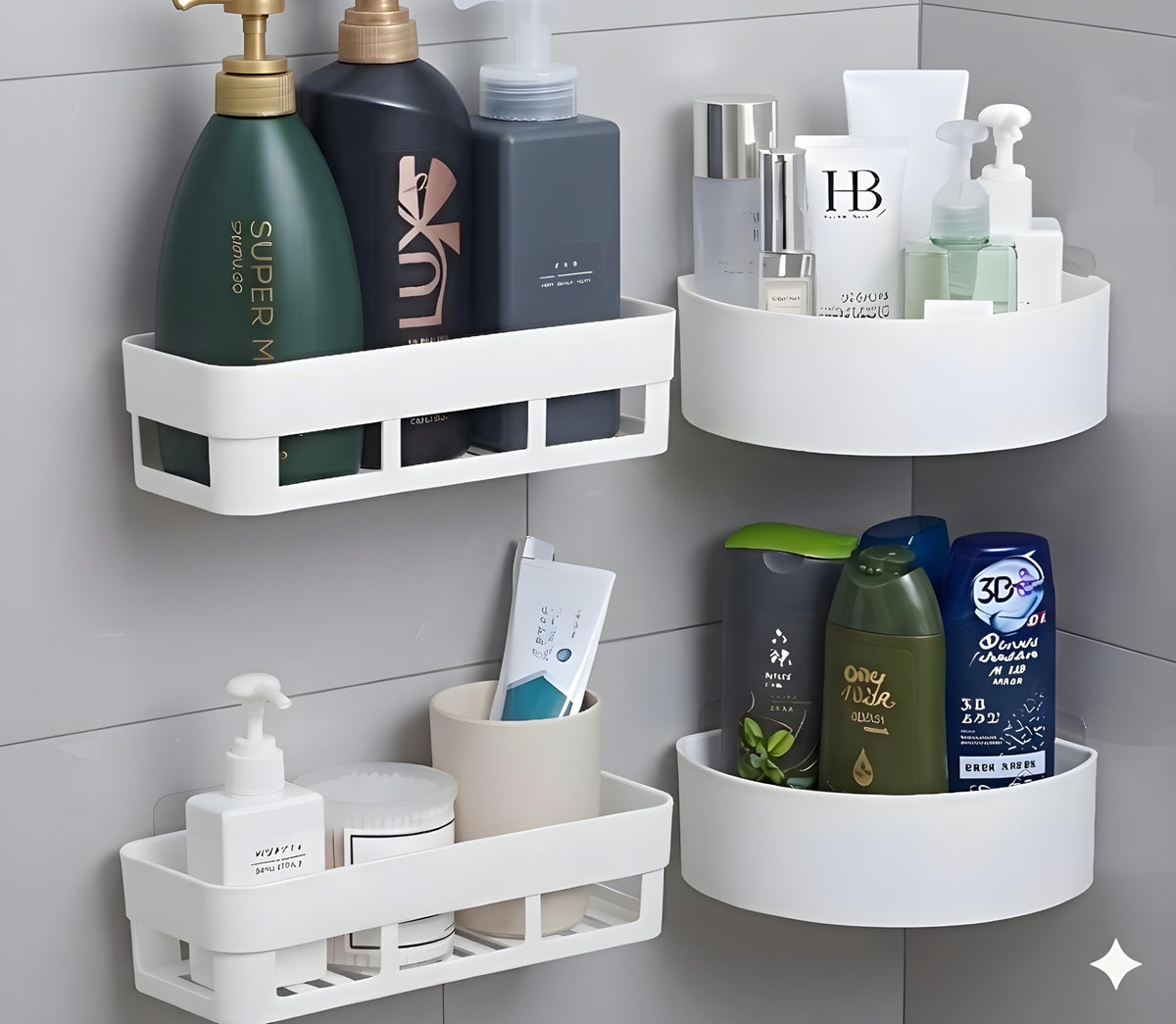 ZENOVISTA Wall Shelves Kitchen Bathroom Plastic Shelf SelfAdhesive Corner Stand Organizer Accessories Without Drilling Multipur