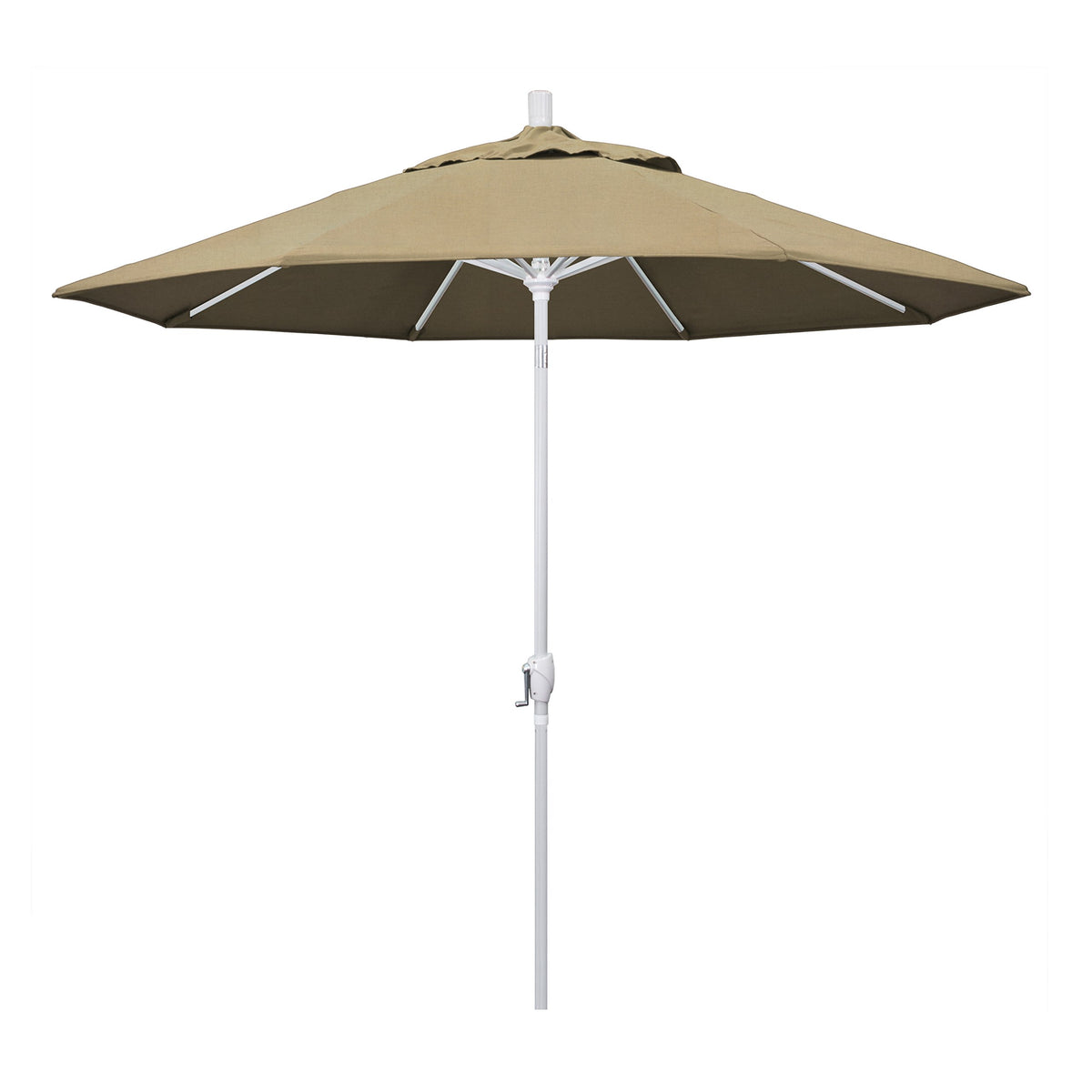 California Umbrella Gspt908170-5476 9' Round Aluminum Market, Crank Lift, Push Button Tilt, White Pole, Sunbrella Heather Beige