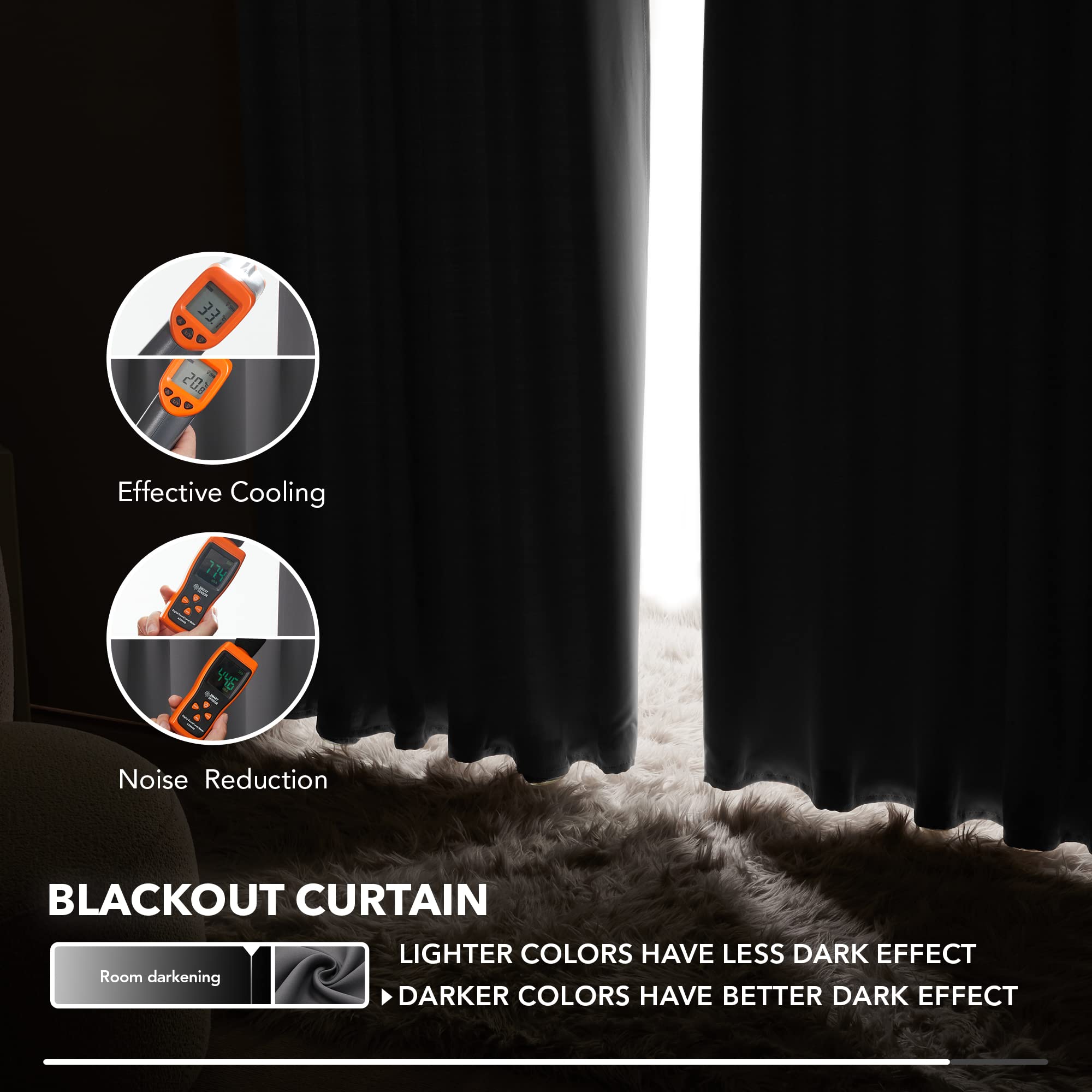 Deconovo Dark Grey Blackout Curtain Panels For Bedroom, Back Tab And Rod Pocket Curtains For Kids Bedroom, 42X72 Inch, Set Of 2 Panels