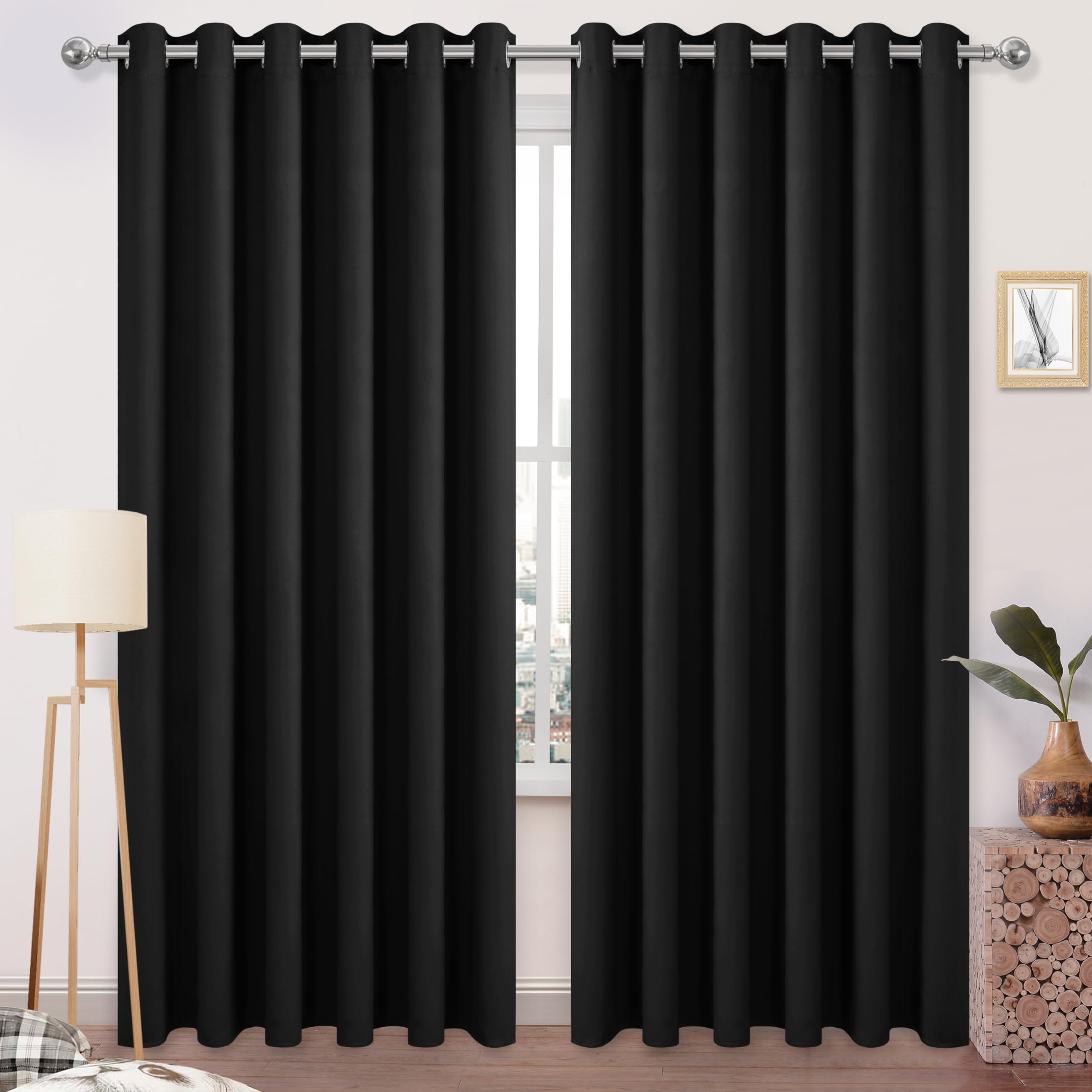 Dwcn Black Blackout Curtains 84 Inches Long, Wide Curtains For Bedroom, Living Room Curtains Thermal Insulation, Black, W70 X L8