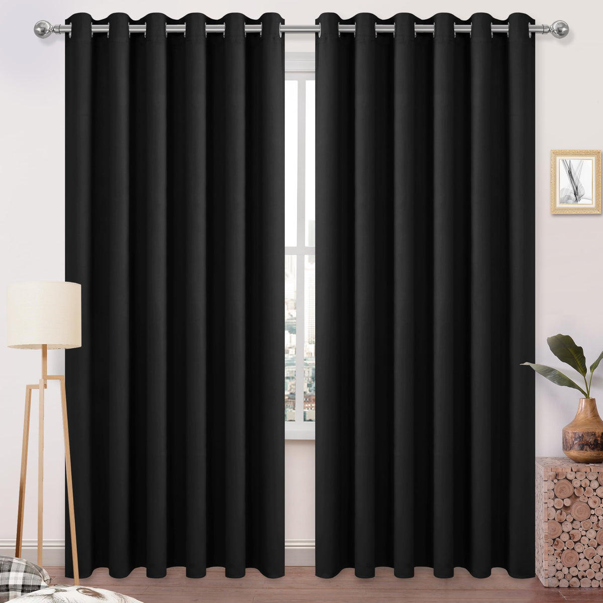 Dwcn Black Blackout Curtains 84 Inches Long, Wide Curtains For Bedroom, Living Room Curtains Thermal Insulation, Black, W70 X L8