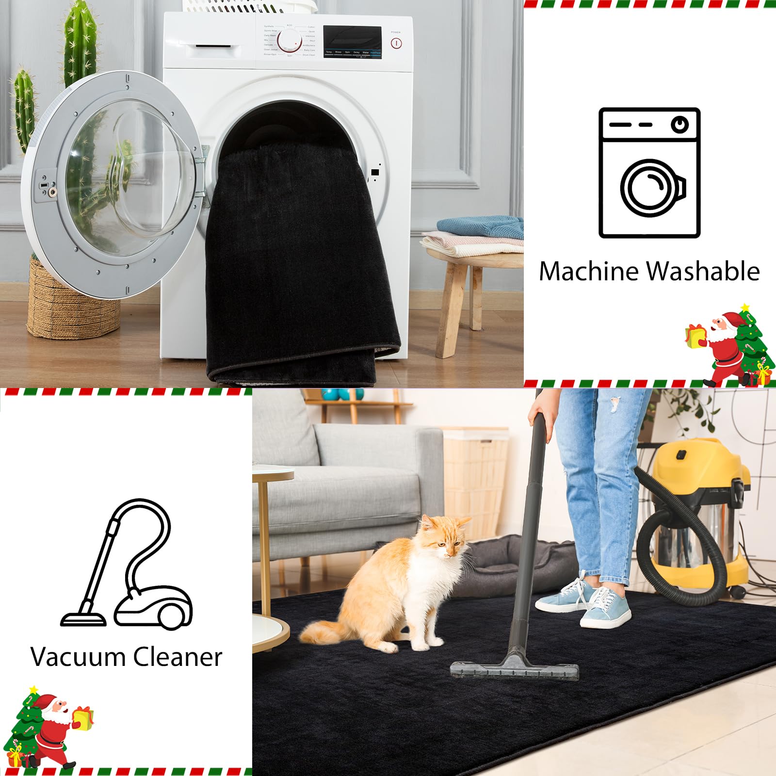 Przemy Washable Area Rug For Living Room Bedroom, 6X9 Feet Black Memory Foam Rug, Super Soft Modern Indoor Carpet For Kids Room