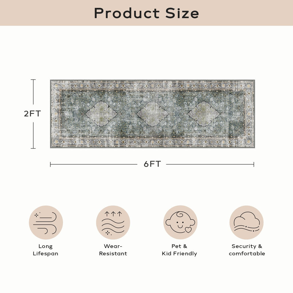 Ashler Runners For Hallways, 2X6 Runner Rugs, Ultra-Thin Boho Rug, Vintage Long Rugs For Entryway, Kitchen, Grey Cya/Earthy Yell