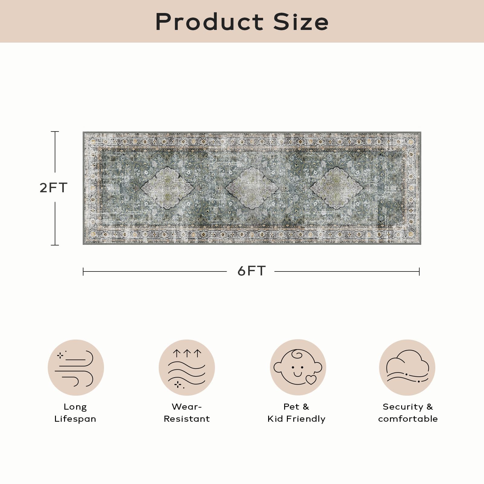 Ashler Runners For Hallways, 2X6 Runner Rugs, Ultra-Thin Boho Rug, Vintage Long Rugs For Entryway, Kitchen, Grey Cya/Earthy Yell