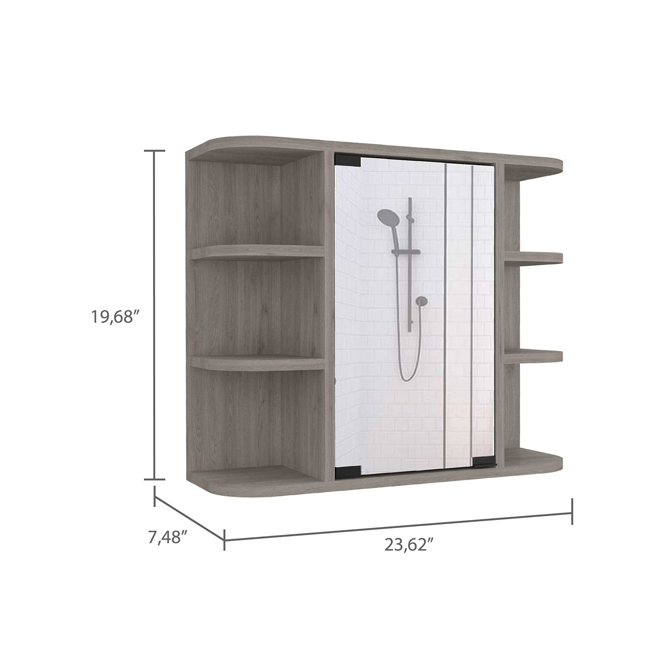 DEPOT E-SHOP Roma Mirrored Medicine Cabinet, Six External Shelves, Three Interior Shelves, Light Gray -Bathroom