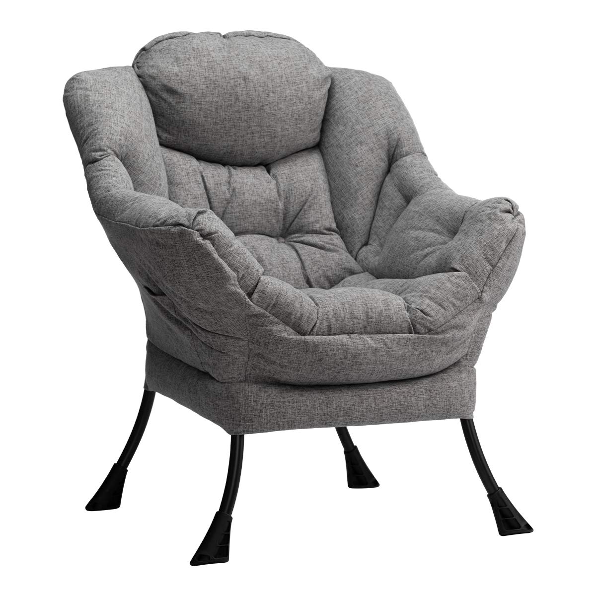 Hollyhome Modern Fabric Large Lazy Chair, Accent Oversized Comfy Reading Chair, Thick Padded Cozy Lounge Chair With Armrest, Steel Frame Leisure Sofa Chair For Living Room, Bedroom, Dorm, Stale Grey