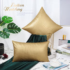 Brawarm Faux Leather Pillow Covers 12 X 20 Inches, Gold Leather Pillow Covers Pack Of 2, Crocodile Leather Decorative Lumbar Thr