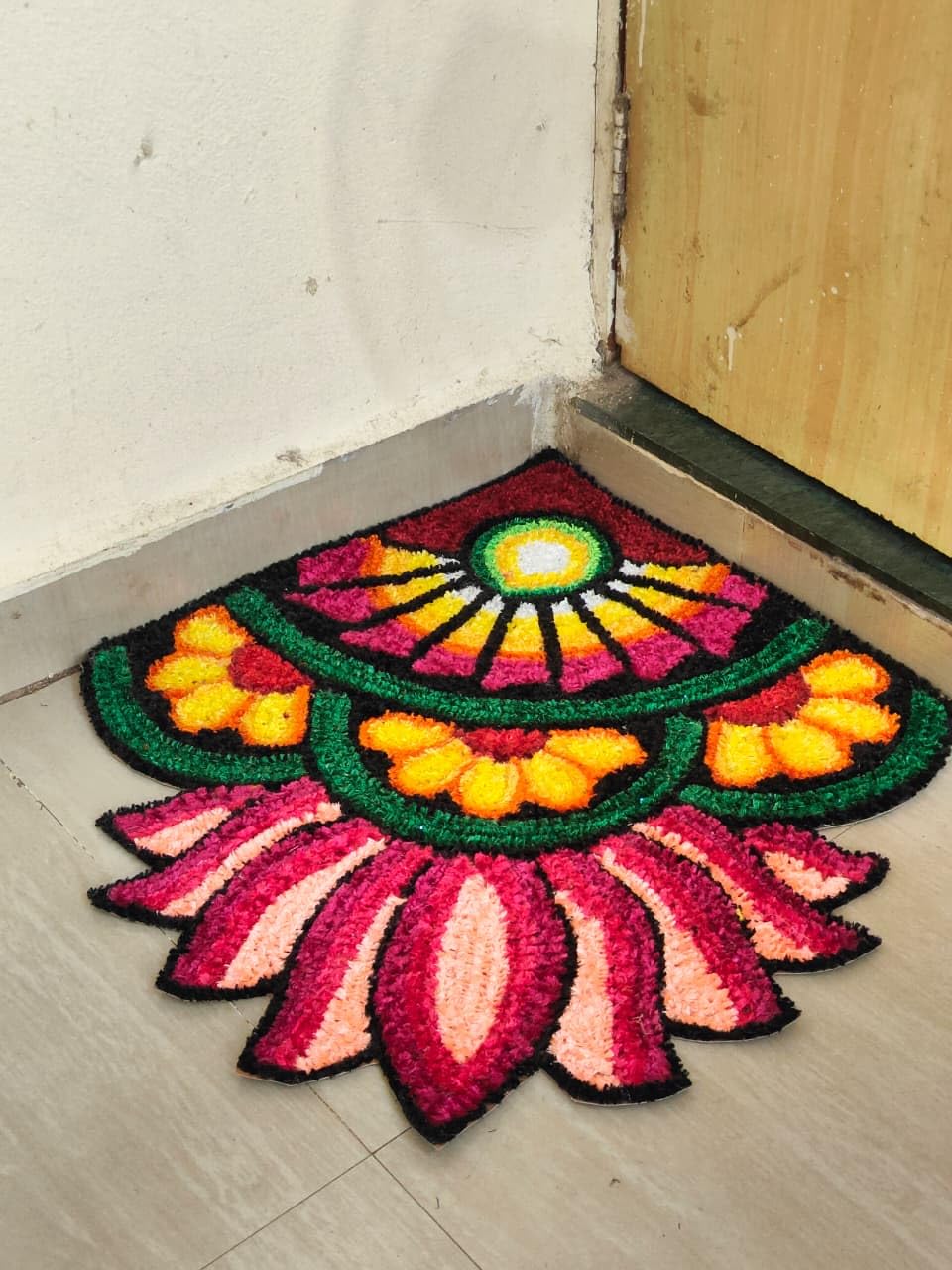 Dream Decore Handmade Floral Design Rangoli Mat, Multicolor, 2x2 Feet, Traditional Festival Home Decoration, Vibrant Patterned F