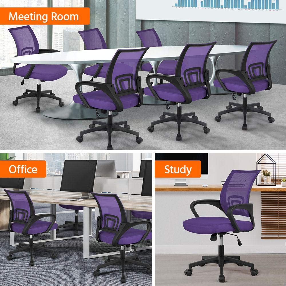 Yaheetech Office Chair Ergonomic Mesh Chair W/Lumbar Support Armrest Wheels Comfortable Racing Seat Adjustable Swivel Rolling Home Executive Mid Back Computer Chair For Adults, Purple