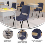 Flash Furniture Hercules Series 661 Lb. Capacity Navy Ergonomic Shell Stack Chair With Black Frame And 16'' Seat Height