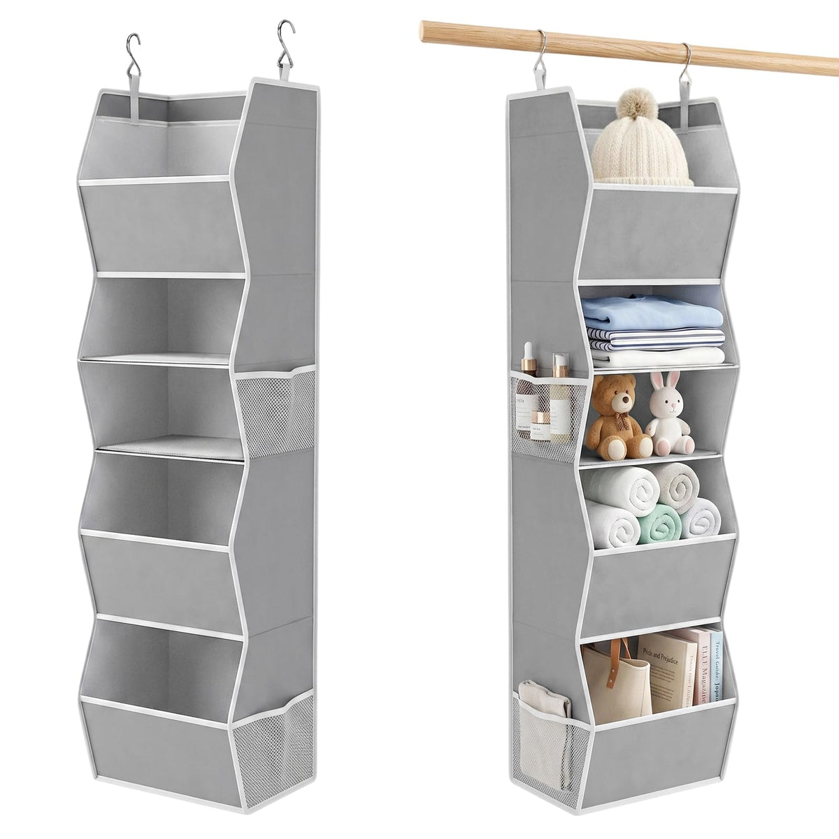 coastal rose 5Shelf Hanging Closet Organizer, Trapezoid Closet Organizers and Storage with Side Pockets SpaceSaving Hanging Cl