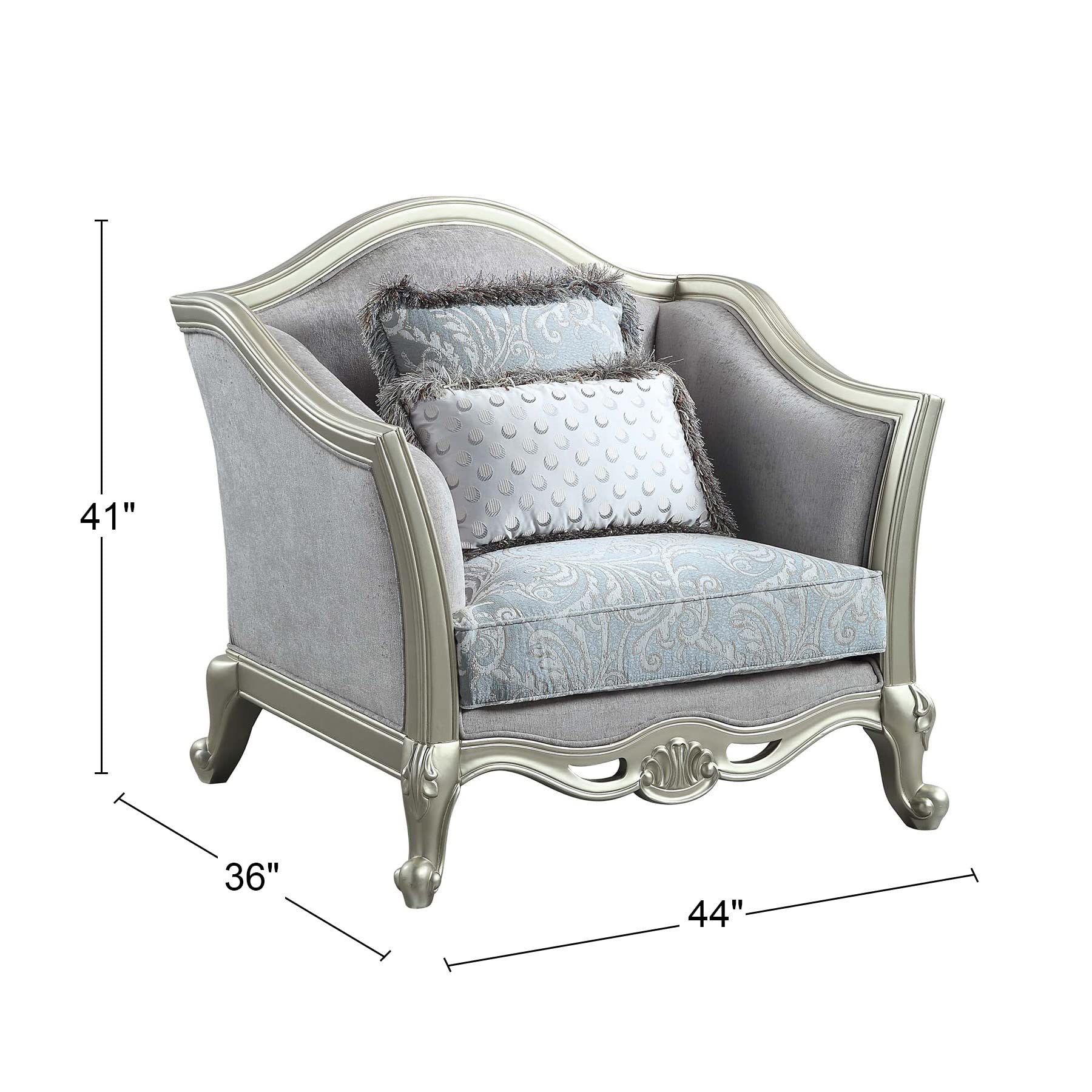 Acme Furniture Linen Upholstery Chair, Light Gray and Champagne