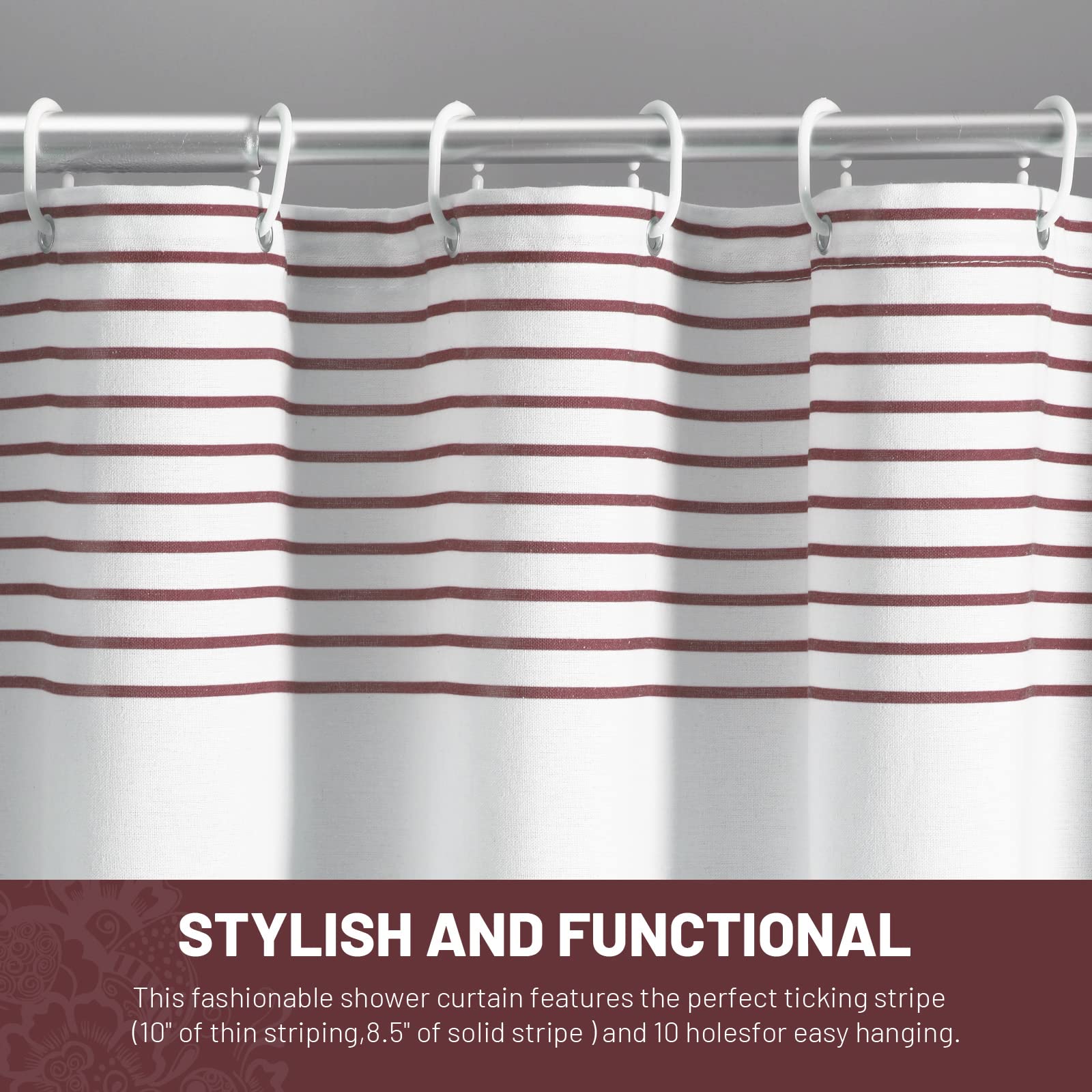 Awellife Red Burgundy Shower Curtain For Bathroom Stripe Tassel Maroon Shower Curtain 72 X 72 Inches Farmhouse Linen