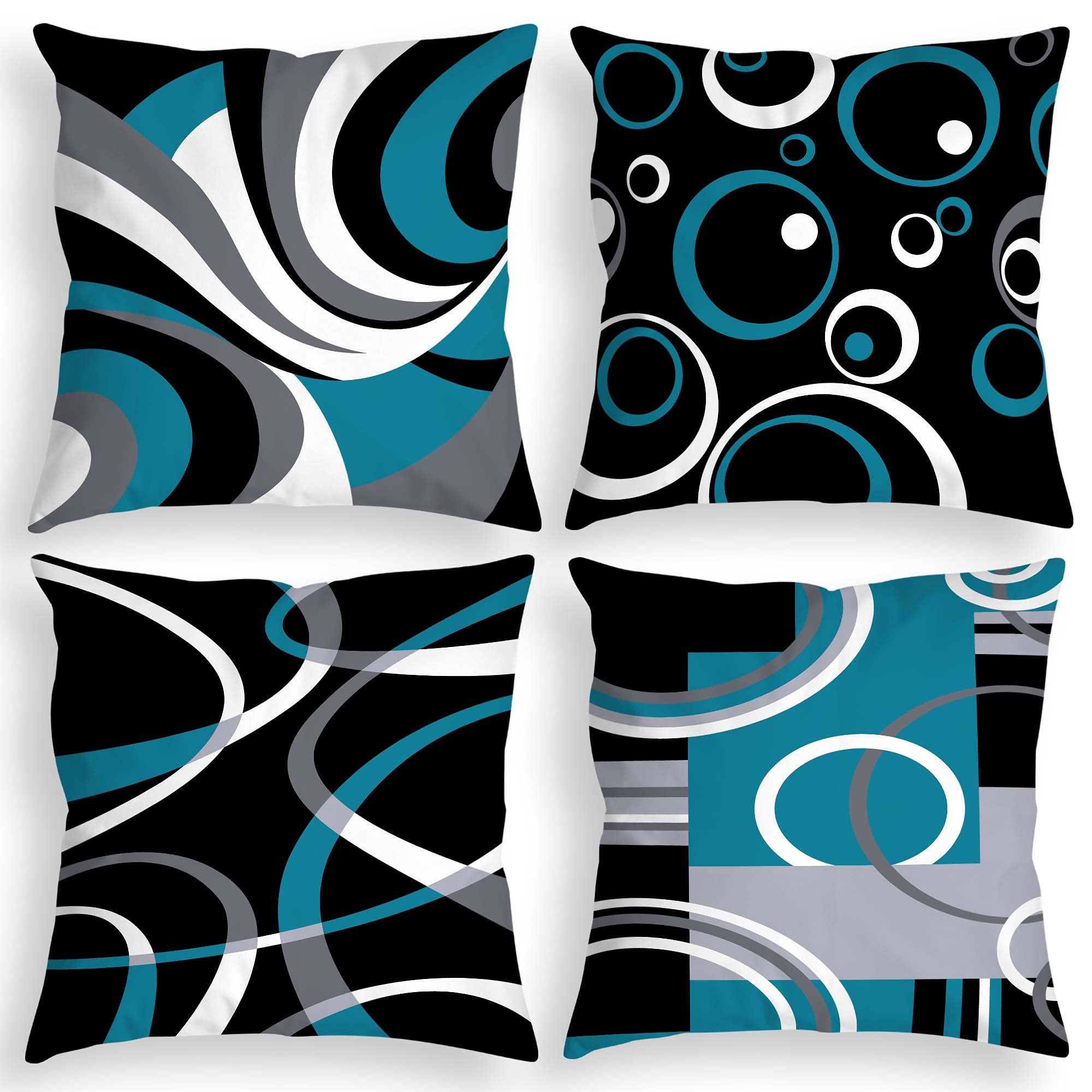 D Difaric Throw Pillow Covers Set Of 4 Decor Decorative Throw Pillow Cover Abstract Modern Geometric Teal Square Cushion Cases F