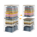 Hencawima 2 Pack Stackable Closet Storage Bins with Removable Divider, Wire Storage Baskets with Wooden Top for Clothes, Towels,