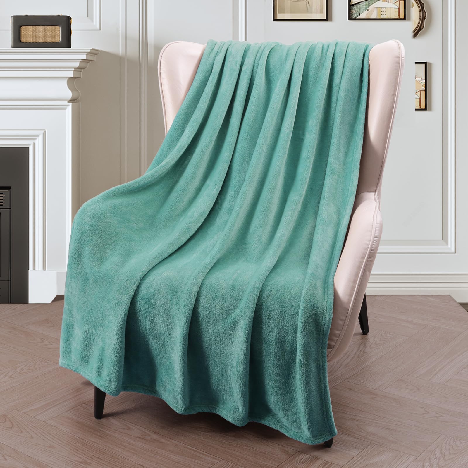 Exclusivo Mezcla Extra Large Fleece Throw Blanket For Couch, Sofa, 300Gsm Super Soft And Warm Blankets, Celadon Throw All Season