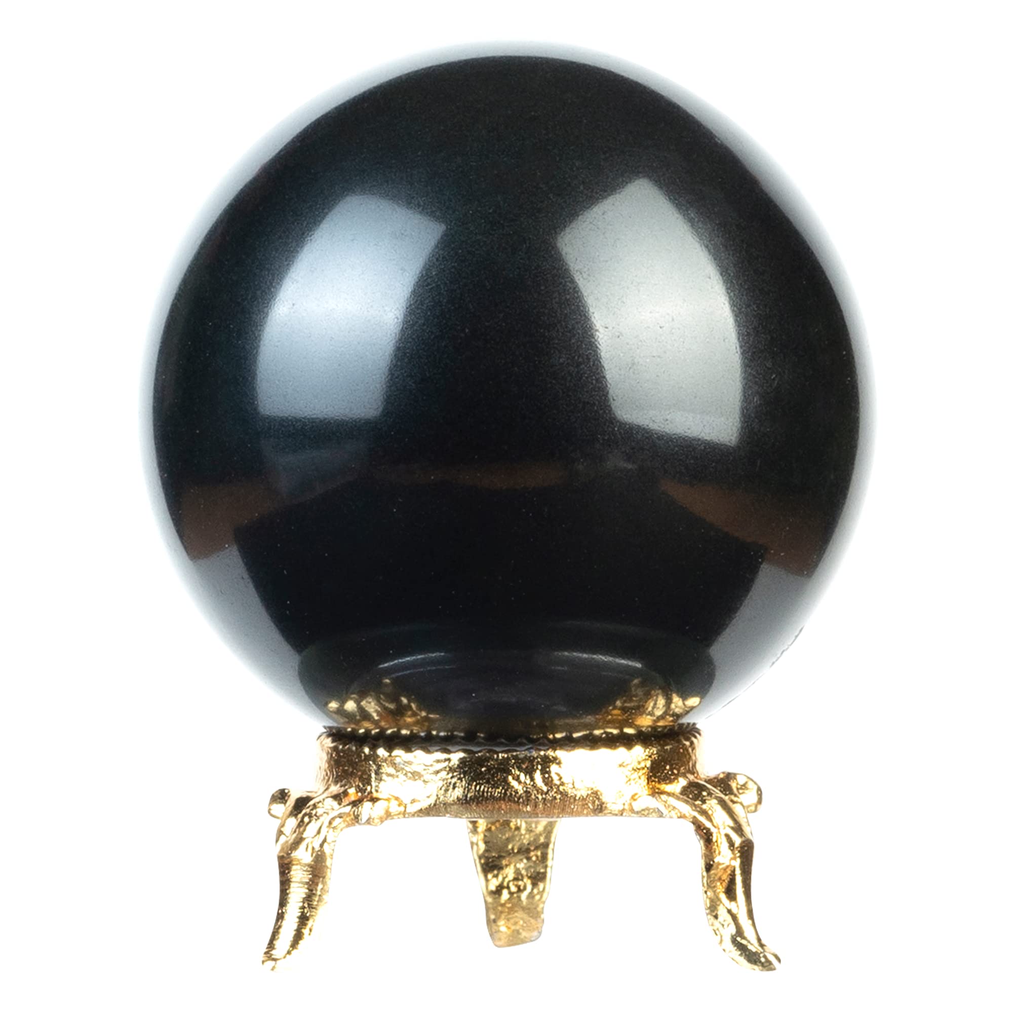 Crocon Black Tourmaline Stone Sphere with Metal Stand Gemstone Sphere Healing Ball Sculpture Figurine for Fengshui Divination Ho