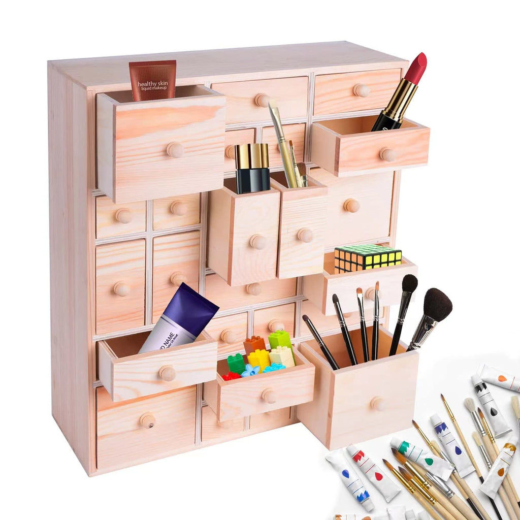 Gkesgm Wooden Diy Countdown To Advent Calendar With 24 Drawers,Craft Storage Desktop Organizer,Apothecary Cabinet Or Unfinished