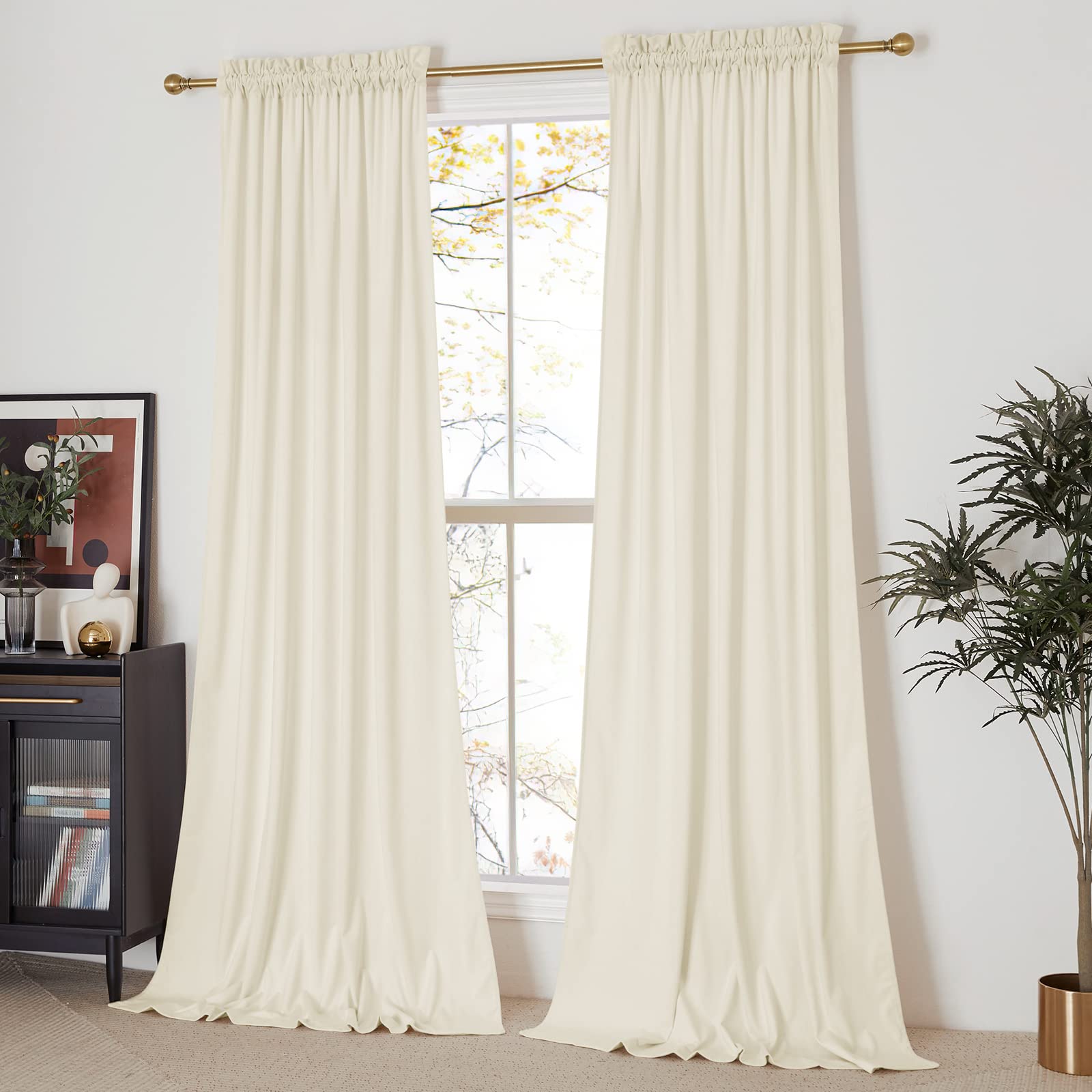 Nicetown Ivory White Blackout Curtains For Backdrops, Thermal Insulated Noise Reducing Velvet Curtains For Film, Extra Long Wind