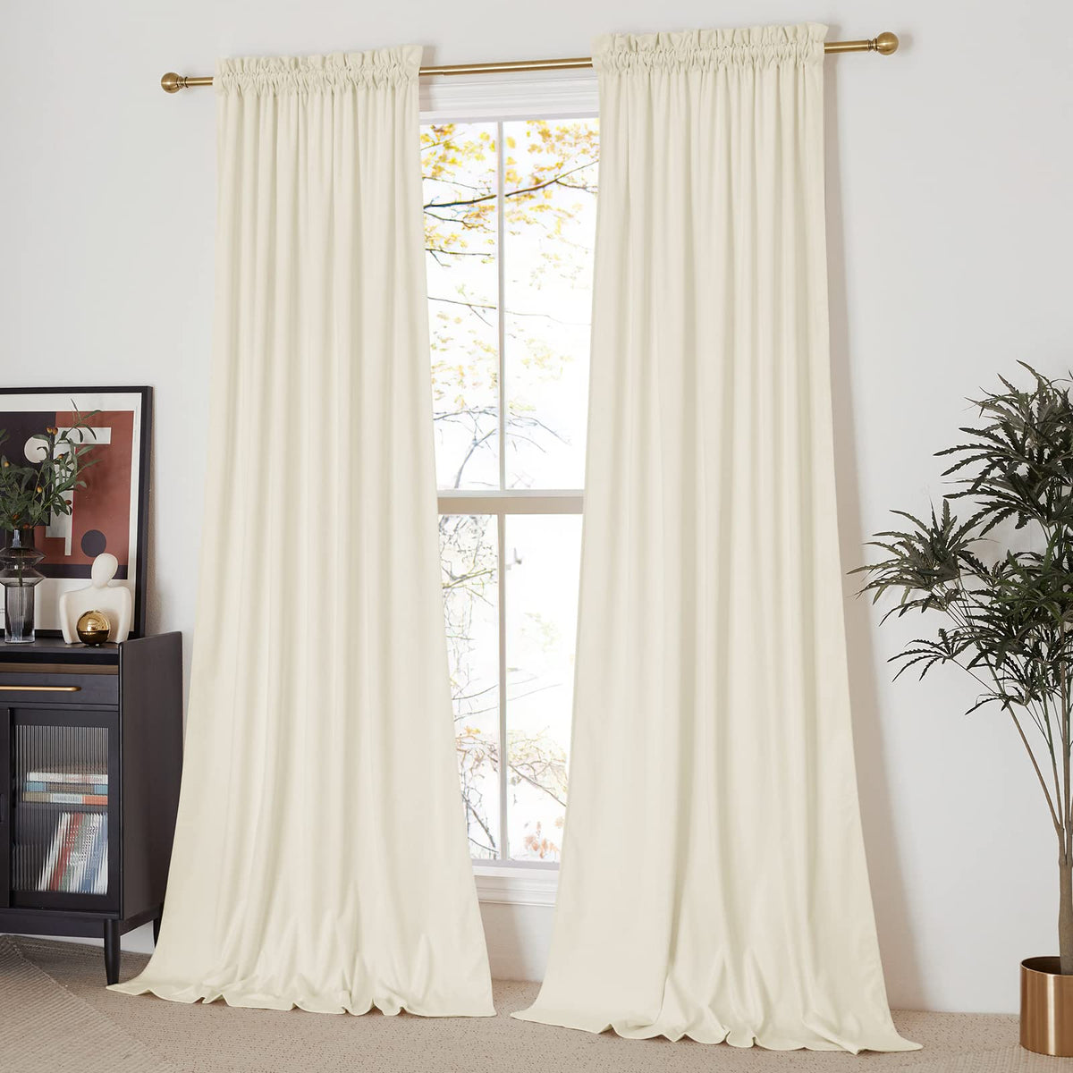 Nicetown Thermal Insulated Velvet Curtains Ivory 96 Inch Length, Heavy Duty Keep Warm Drapes Room Darkening Thermal Insulated Cu