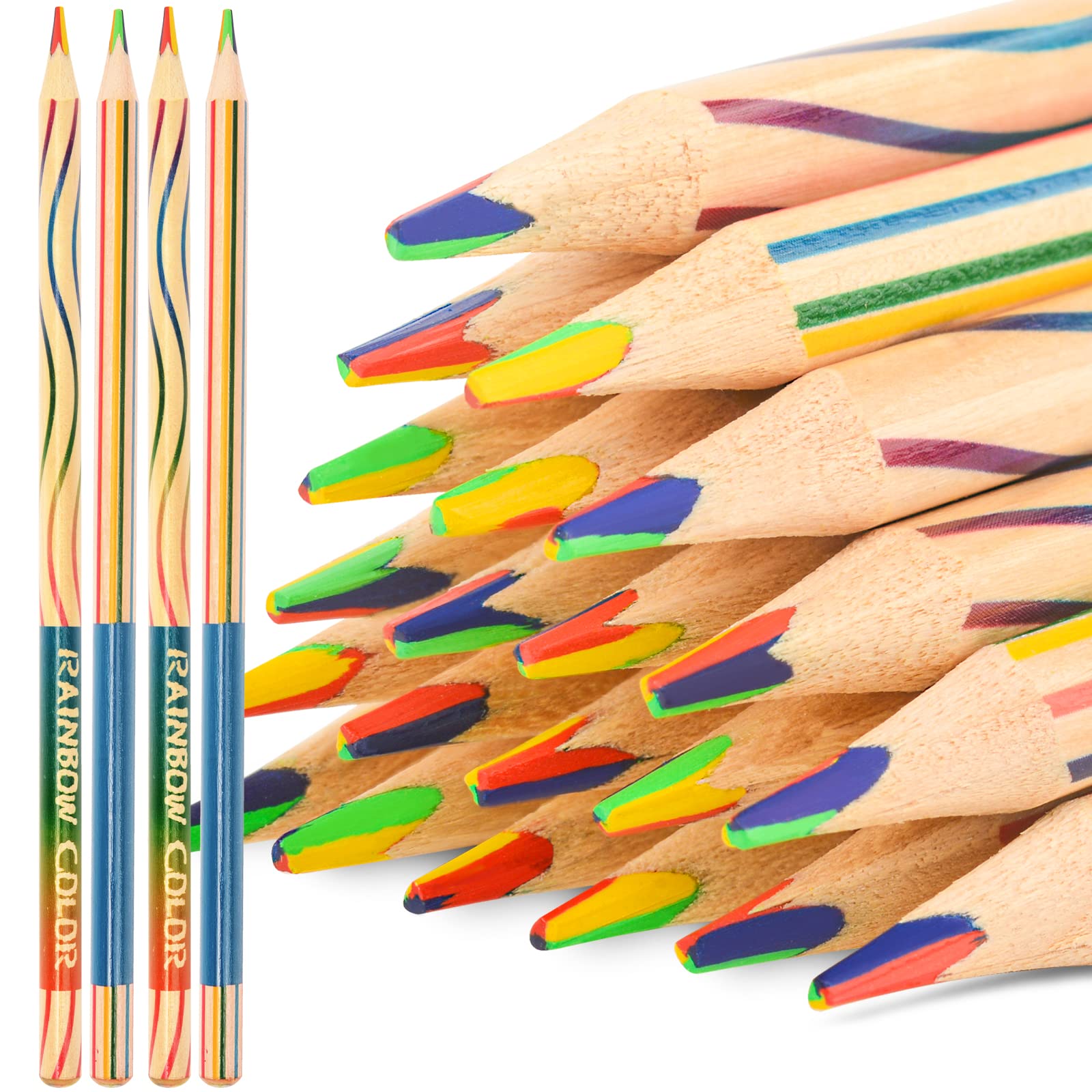 Nsxsu 30 Pieces Rainbow Colored Pencils For Kids, 4 In 1 Color Pencils, Easter Pencil Gifts Rainbow Pencil, Multi Colored Pencil