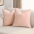 Futei Pink Chenille Throw Pillow Covers 18X18 Inch Set Of 2,Soft Velvet Cushion Case,Home Decor For Couch Bed Living Room