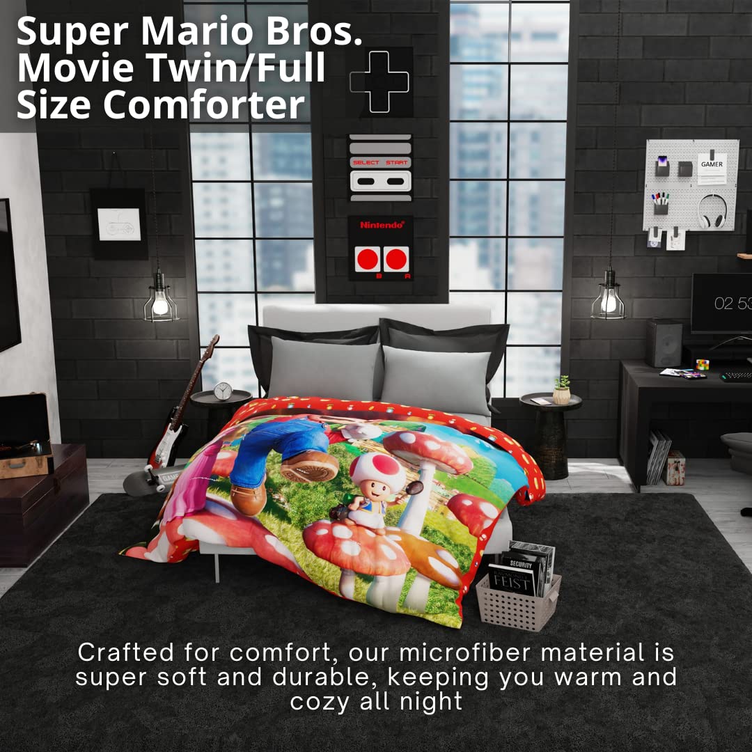 Franco The Super Mario Bros. Movie Kids Bedding Super Soft Microfiber Reversible Comforter, Twin/Full Size 72'' X 86'', (100% Of