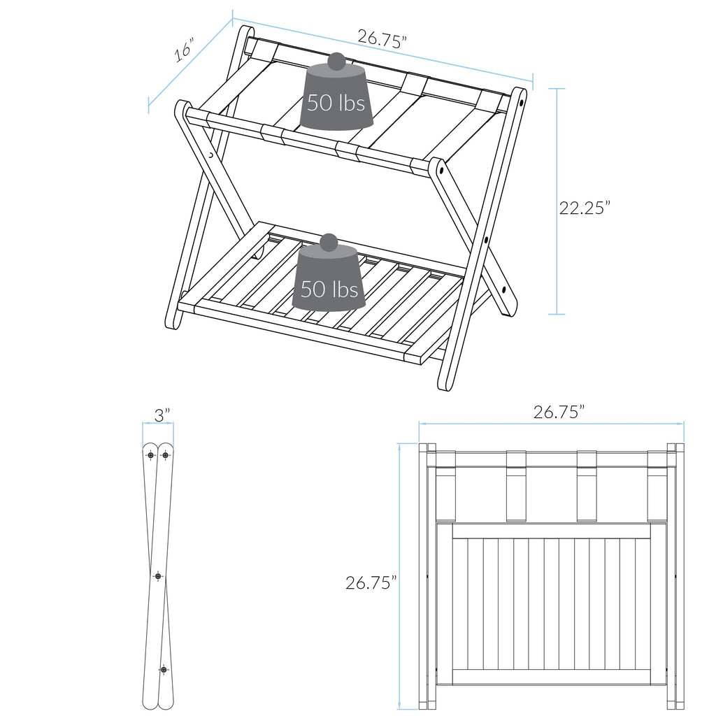 Casual Home Luggage Rack, Walnut, Solid Wood